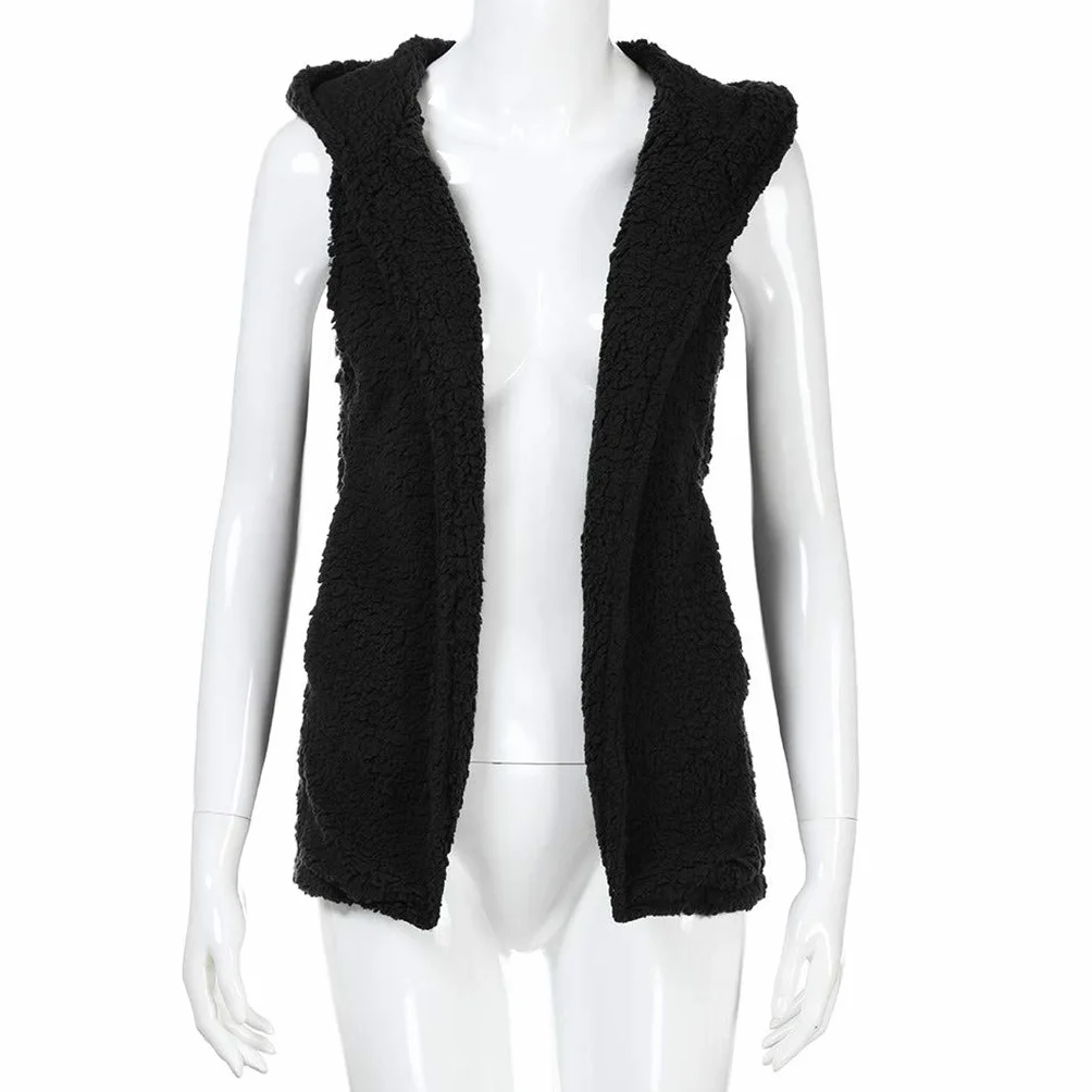 Gilet en polaire pour femme, gilet sans manches, confortable et doux, sans manches, ouvert sur le devant, gilet d'hiver chaud et moelleux avec poches