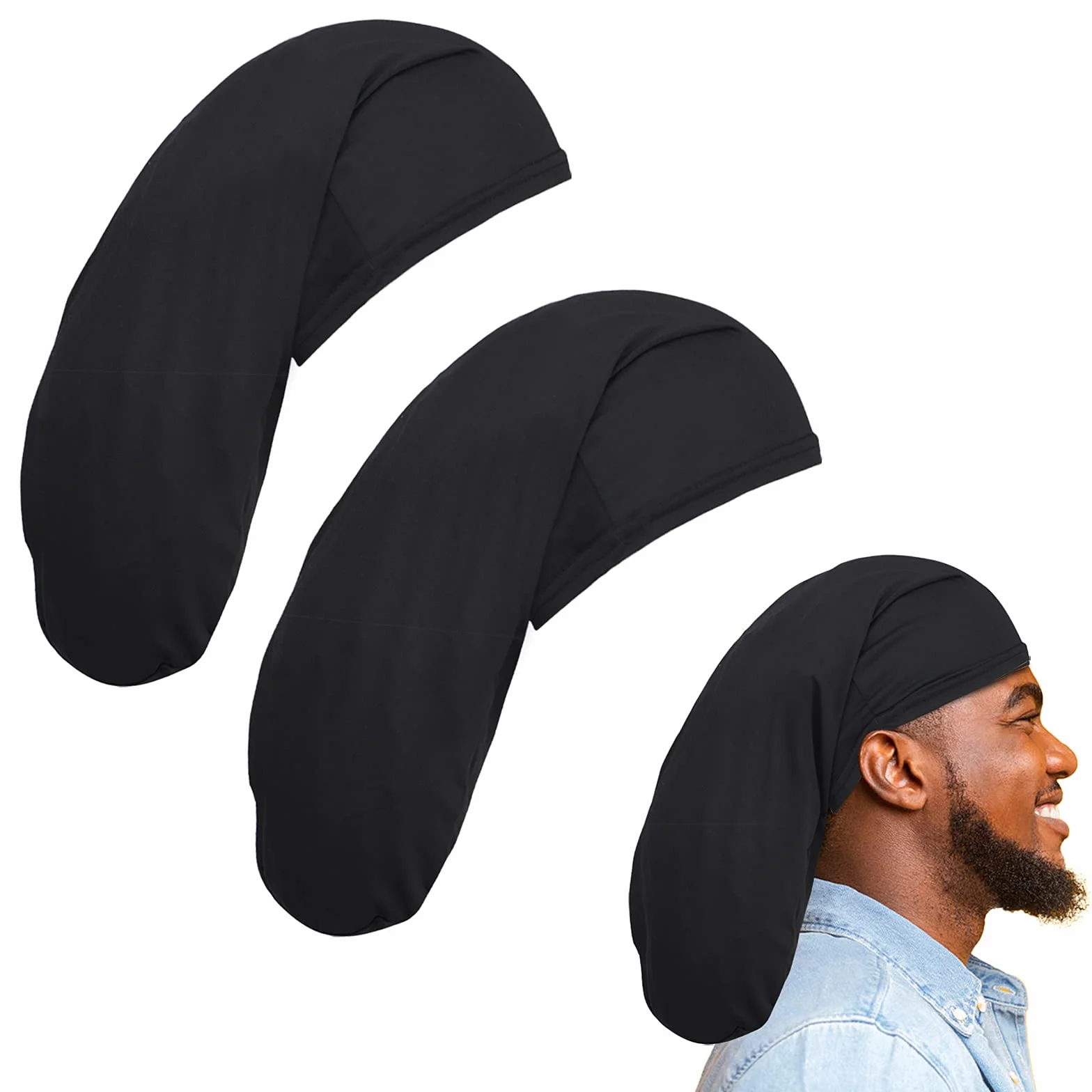 Lot de 2 bonnets de dreadlocks unisexes de 50,8 cm pour dreadlocks - Large et extensible - Accessoires pour cheveux - Bonnet de sommeil pour homme et femme - Noir