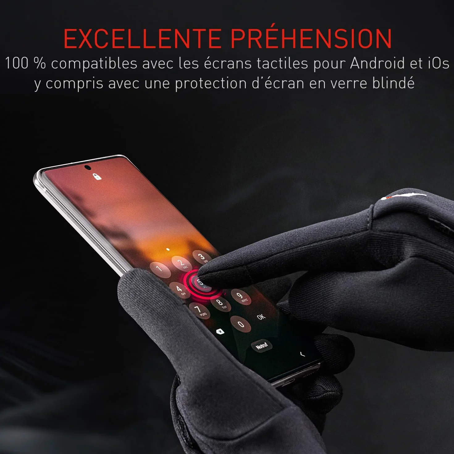THE HEAT COMPANY Polartec Liner Gants Hiver Homme Femme Tactile Smartphone Gant Travail Sports Thermiques Chauds Contre Le Froid Noir
