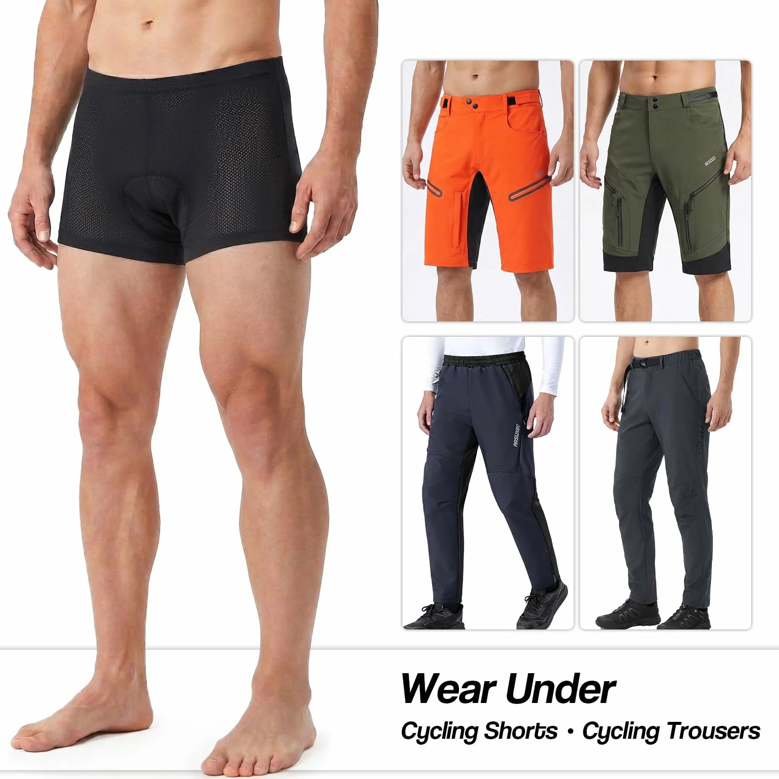 ARSUXEO Shorts de Cyclisme Hommes, sous-Short rembourré Gel 3D, Doublure VTT, sous-vêtements Respirants