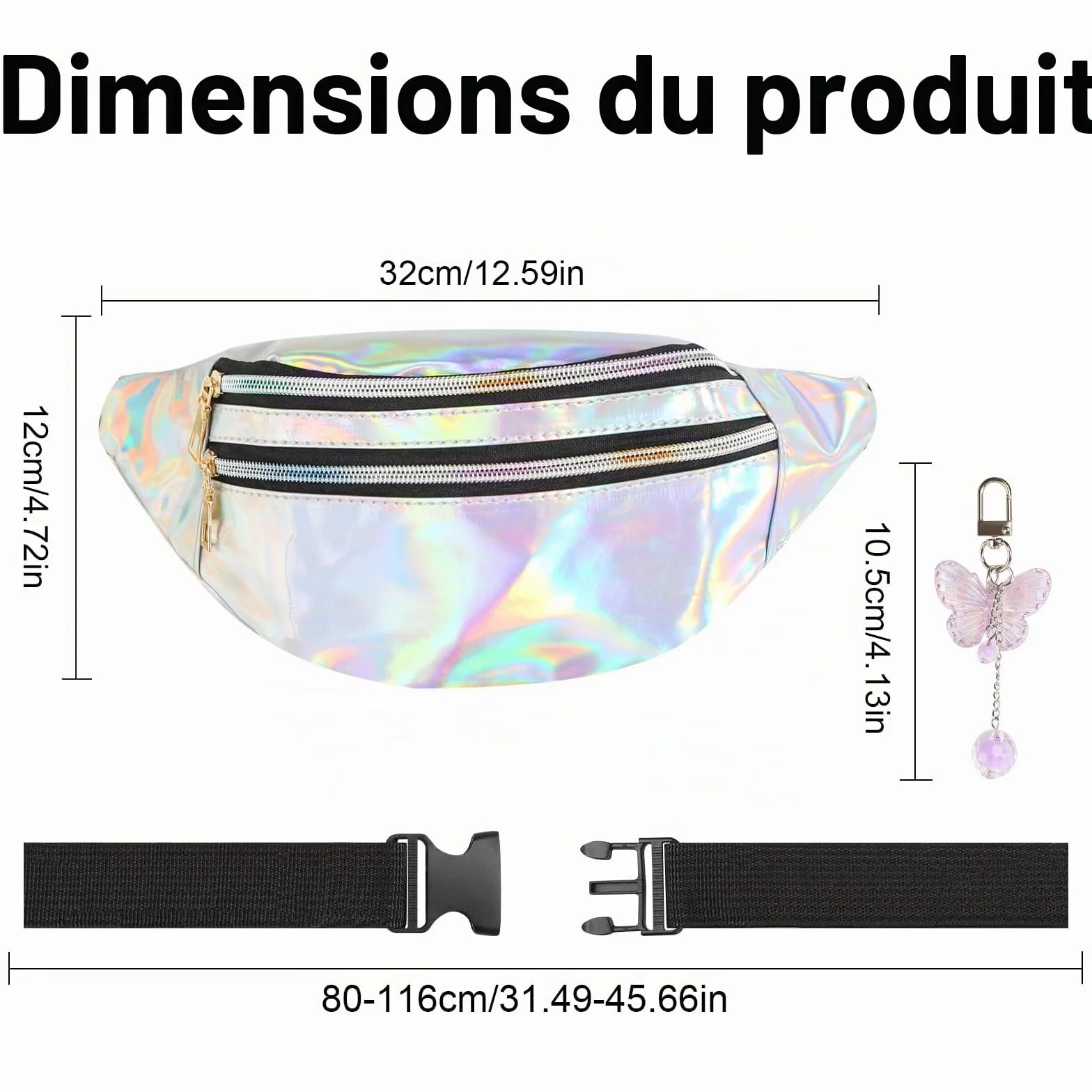Sac Banane Multicolore Papillon Femme Festival Argenté