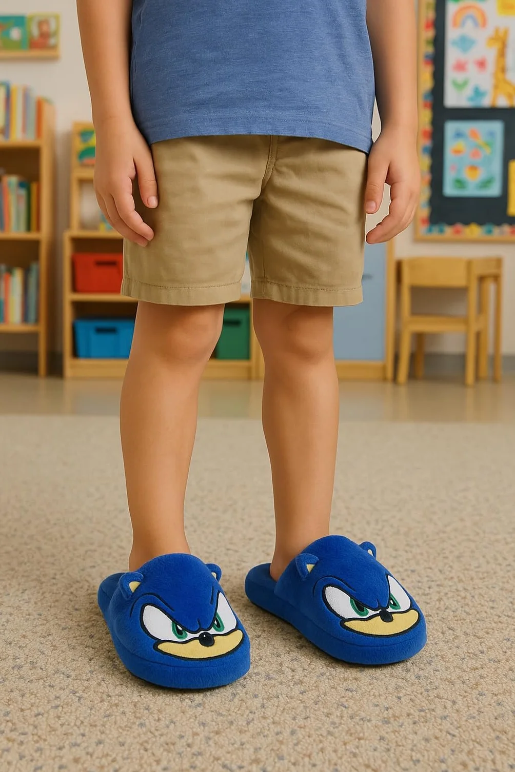 Sonic Pantoufles en peluche moelleuse pour garçon Idéal pour la maternelle et la maison Cadeau chaud Taille 25-33