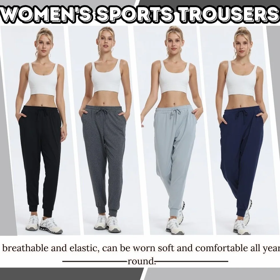 Lot de 3 pantalons de survêtement longs pour femme - Pantalon d'entraînement fitness taille haute - Pour le sport, le yoga, les loisirs - Avec poches