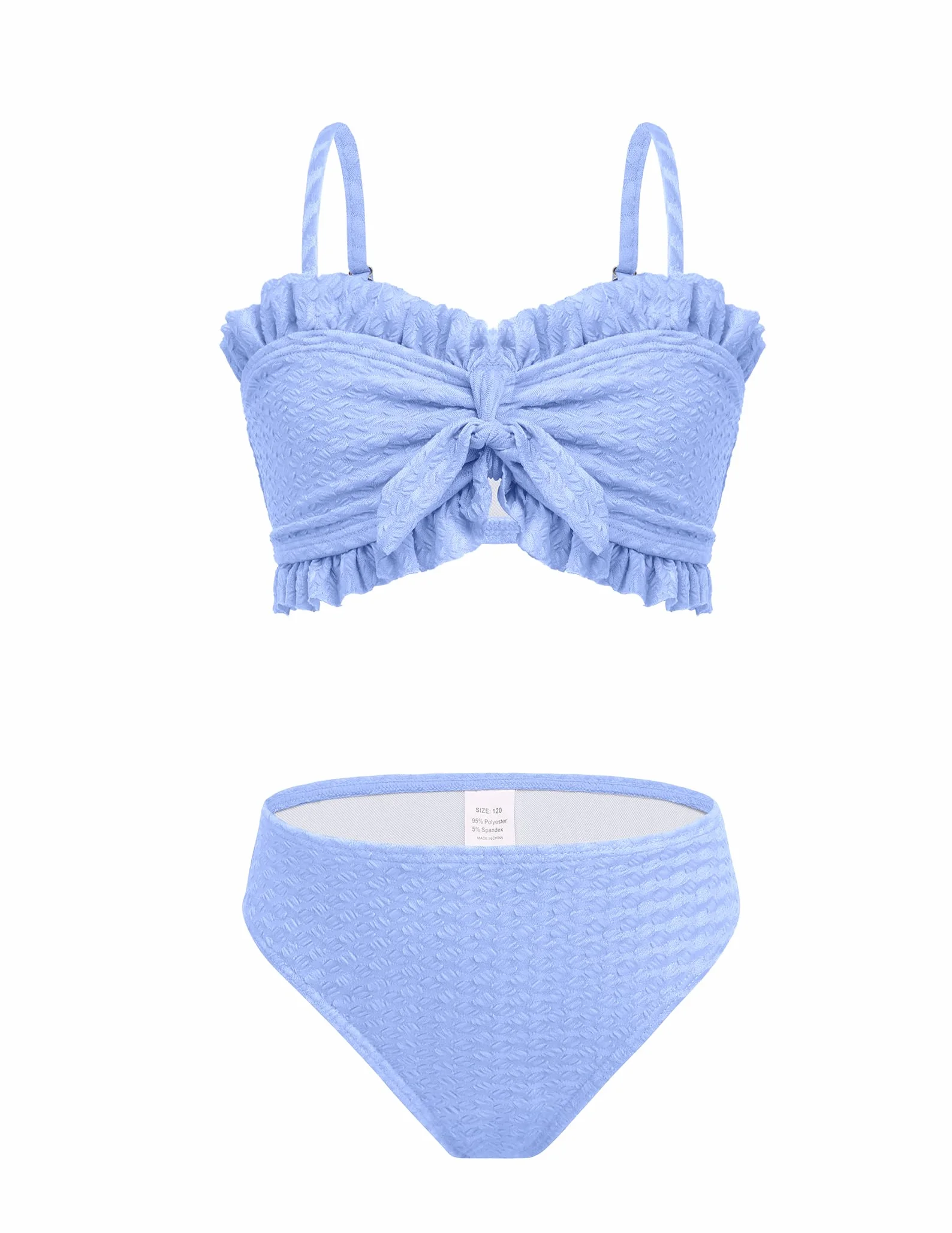 Maillot de Bain 3 pièces pour Fille avec Jupe torsadée sur Le Devant, Haut de Bikini, Slip de Bain de Couleur Unie et Jupe Cache-Maillot de Bain pour la Plage et la Piscine, Bikinis pour 5 à 14 Ans