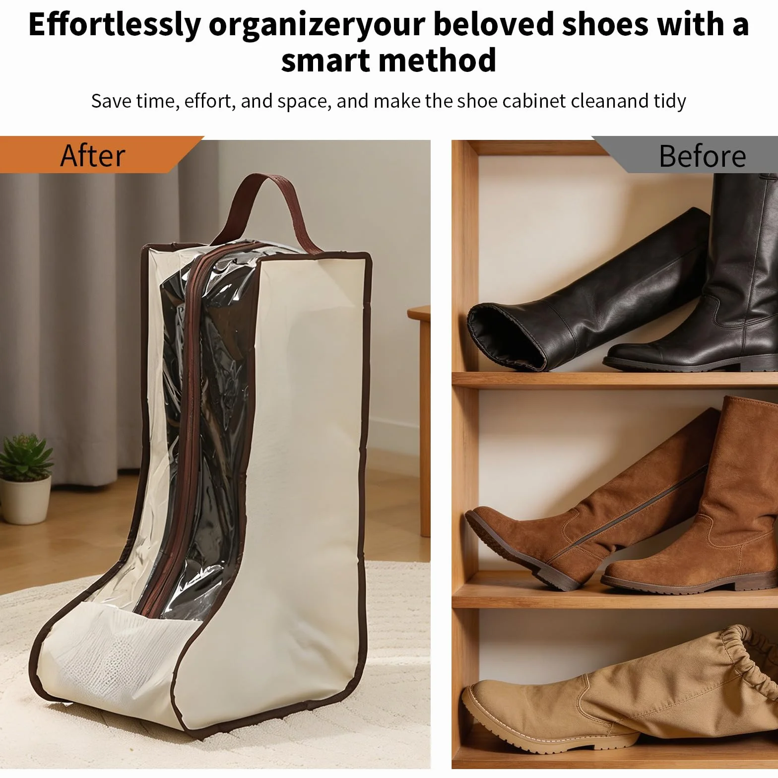 Lot de 2 Housses de Rangement pour Bottes Hautes, Sac Chaussures Imperméable et Anti Poussière avec Poignée, Modèle Portable Adapté Au Voyage, Camping, Salle de Sport et Usage Domestique