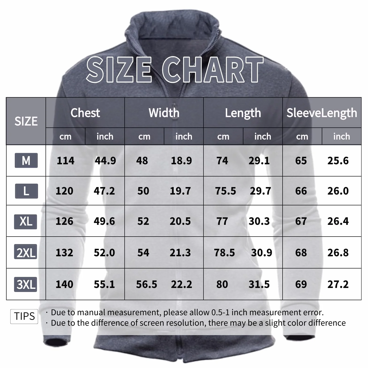 Sweat Homme sans Capuche Zippé Sweatshirt Sport Veste Légère Hiver M-3XL