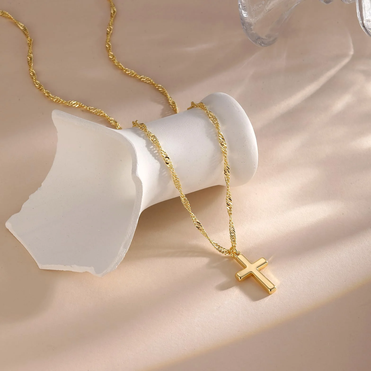 Collier Croix pour Femme Acier Inoxydable Or Pendentif Chaîne Carrée 38+5cm Bijoux Cadeau Baptême Chrétien