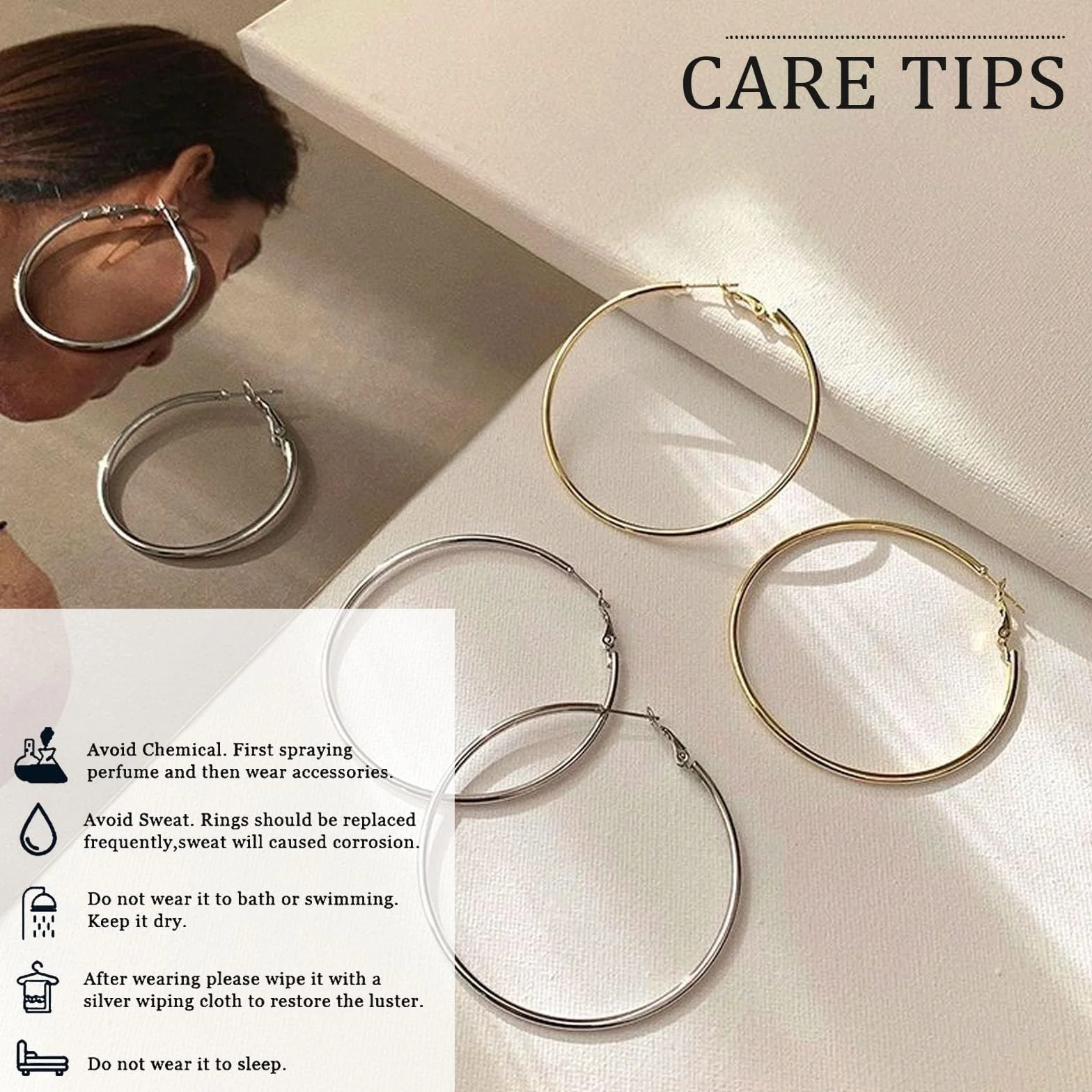 grandes boucles d'oreilles créoles en acier inoxydable, 5 Pairs Boucles d'Oreilles Femme Acier Inoxydable Creoles Argent Boucles d'Oreilles, Cercles hypoallergéniques (30/40/50/60/70 mm)