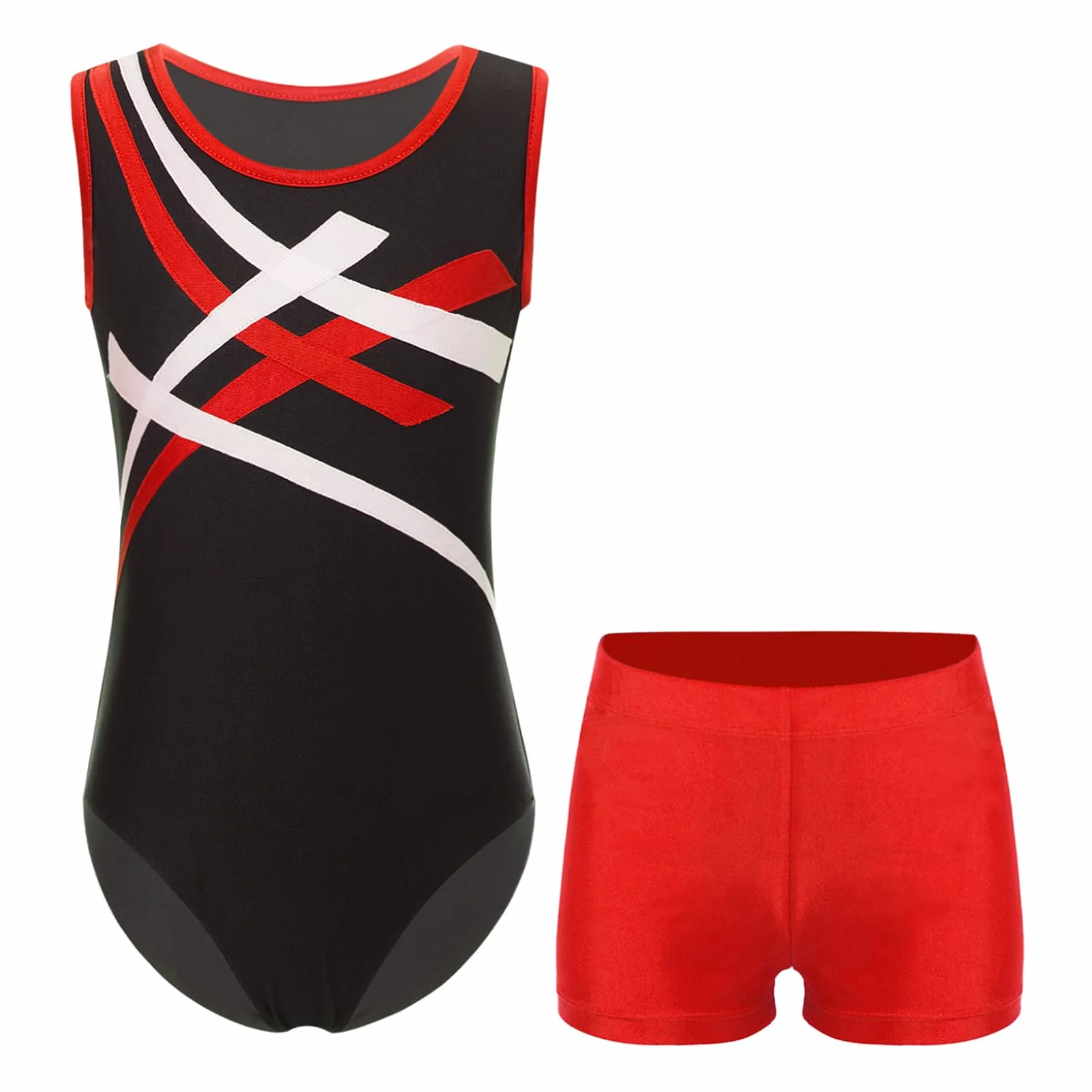 Oyolan Enfant Justaucorps Gymnastique Garçon Leotard Danse Ballet avec Short Gym Sport Ensemble Tenue Dancewear 5-16 Ans