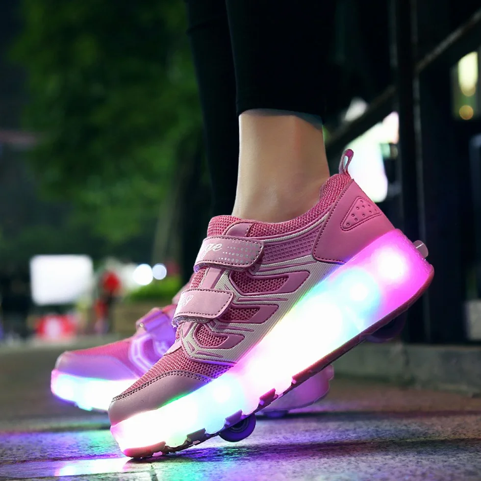 Kids LED USB Rechargeable Roller Skates Lightweight Outdoor Sports Shoes for Boys Girls