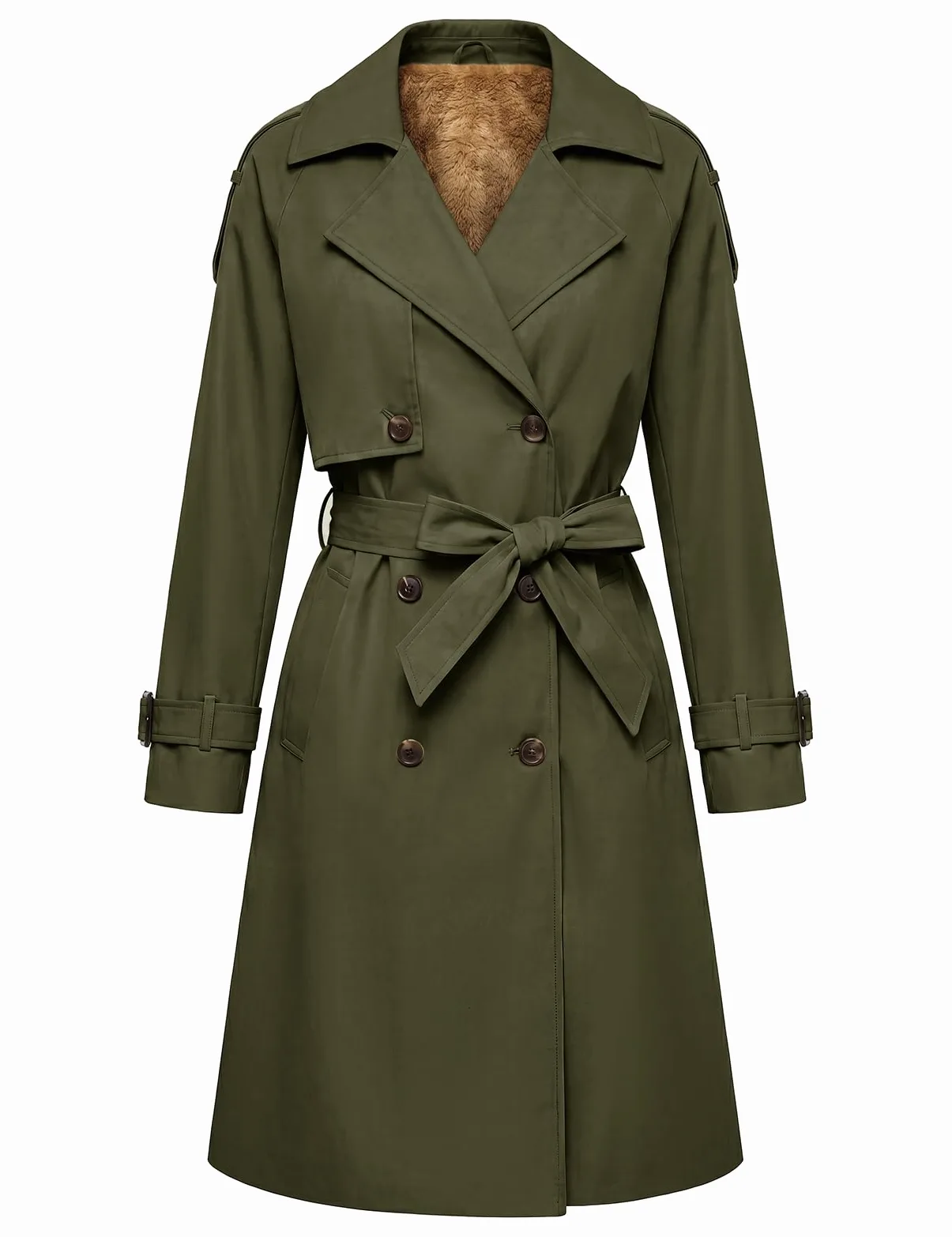 Vancavoo Manteau Trench Femme Long Veste Chaud Doublé Polaire avec Ceinture | Coupe Croisée à Revers, Poignets Réglables, 2 Poches Main, Poche Intérieure, Doublure Douce, pour Ville et Bureau