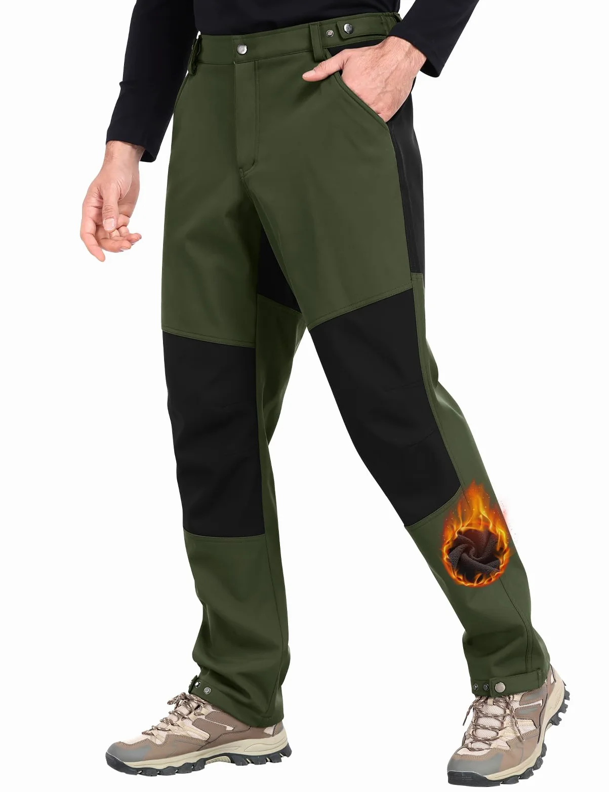 Xnova Pantalon Randonnée Homme Hiver Imperméable Pantalon Thermique Doublée en Polaire Chaud de Travail Taille Élastique avec Poches Zippées pour D'extérieur