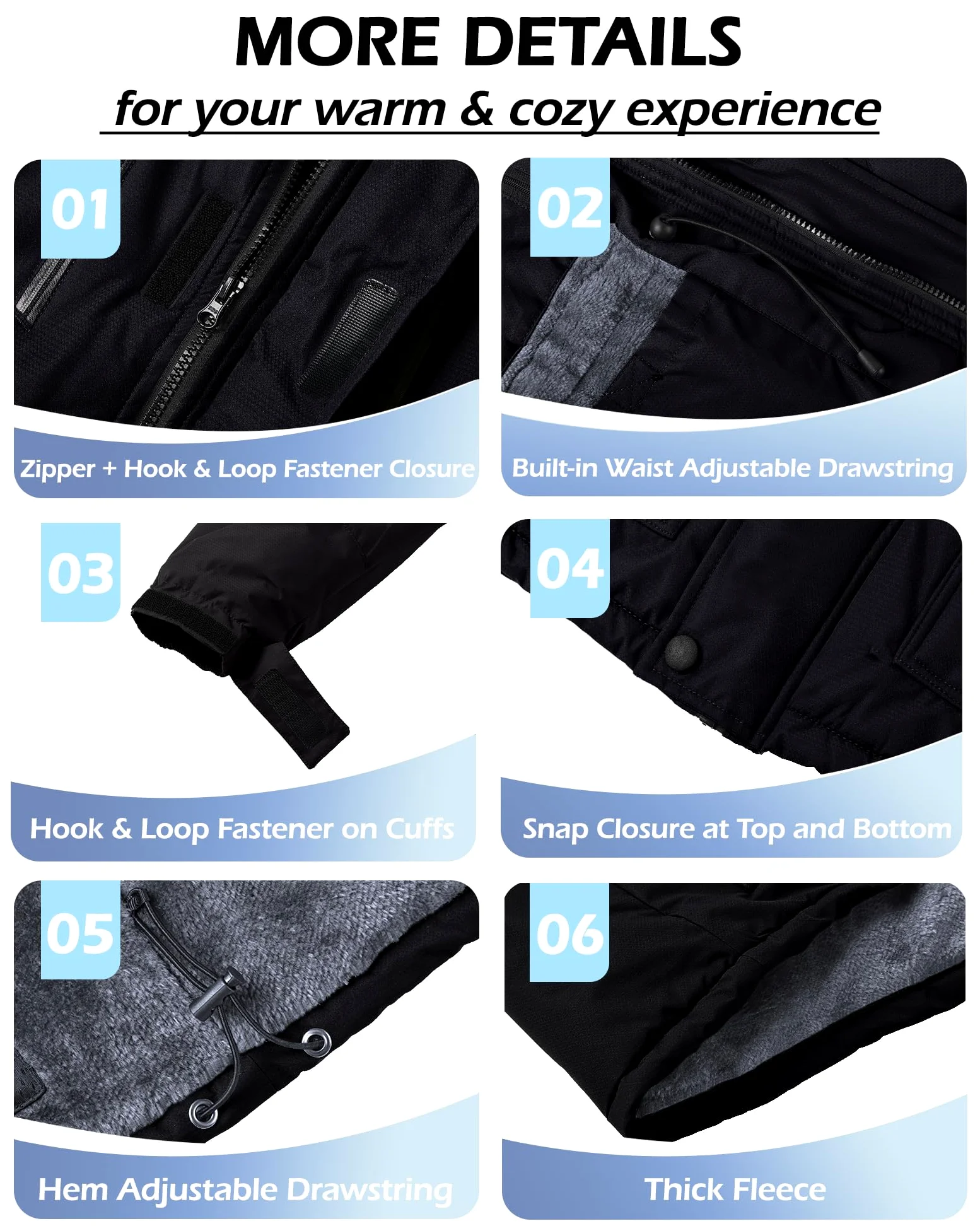 Tansozer Veste Homme Hiver Imperméable Polaire à Capuche, Noir, XXL