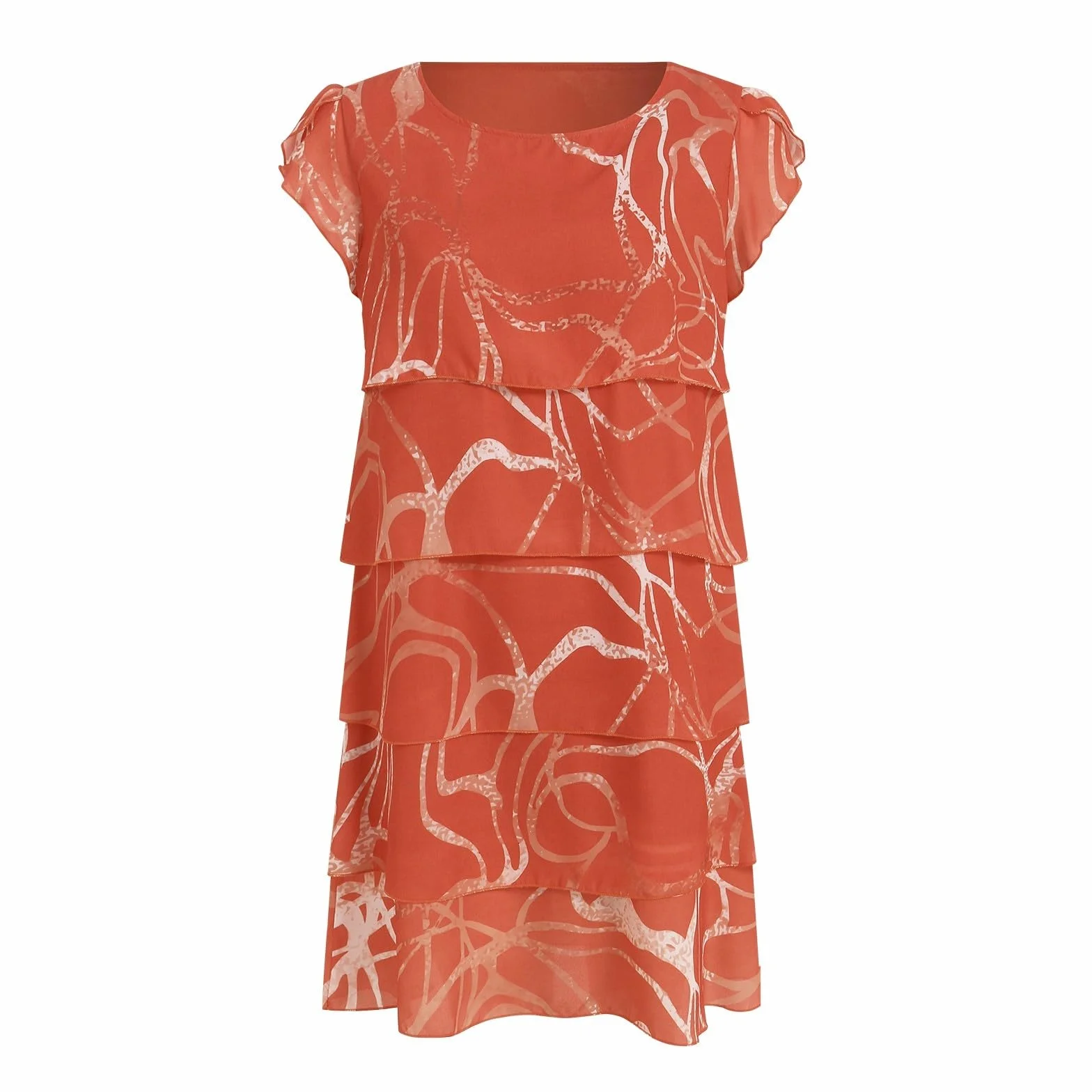 Robe Ete Femme Col Rond, Robe Boheme Femme Manches Courtes Impression 3D Mi-Longue à Volants Superposés Léger Respirant Grande Taille Élégante Décontracté Fluide Classiques Plage Dress
