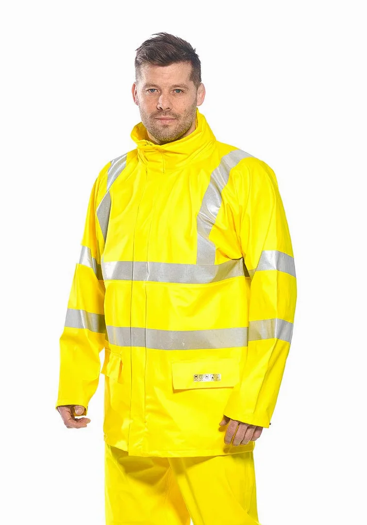 Portwest FR41 Veste de pluie FR Sealtex Fermeture Centrale Zip et Pressions | Jaune, 4XL, EN ISO 20471 Classe 3, EN 1149-5, 2 Poches, Imperméable, Léger, Antistatique, Réfléchissant, Coupe-Vent