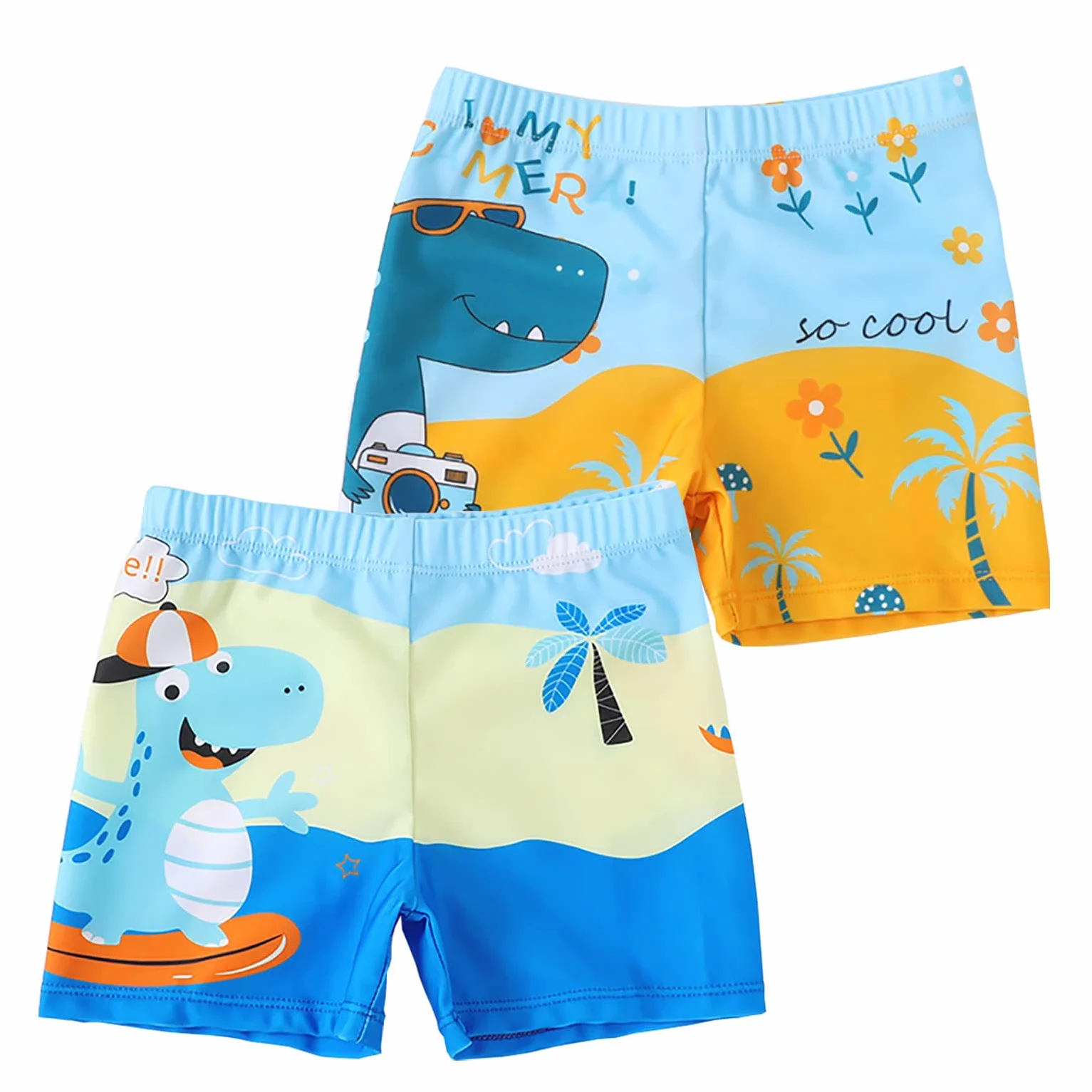 Lot de 2 Shorts de Bain pour garçon de 2 à 11 Ans Motif Dinosaures Maillots de Bain pour Enfants