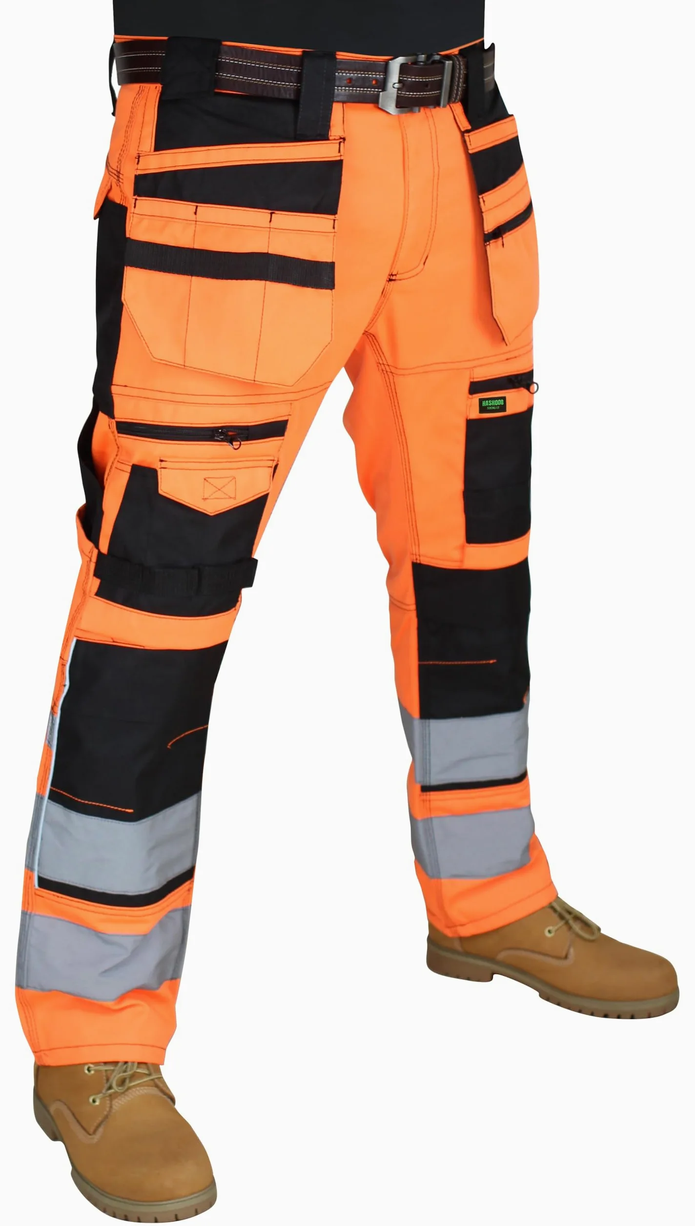 Pantalon de travail haute visibilité pour homme avec bande haute visibilité et multi-poches