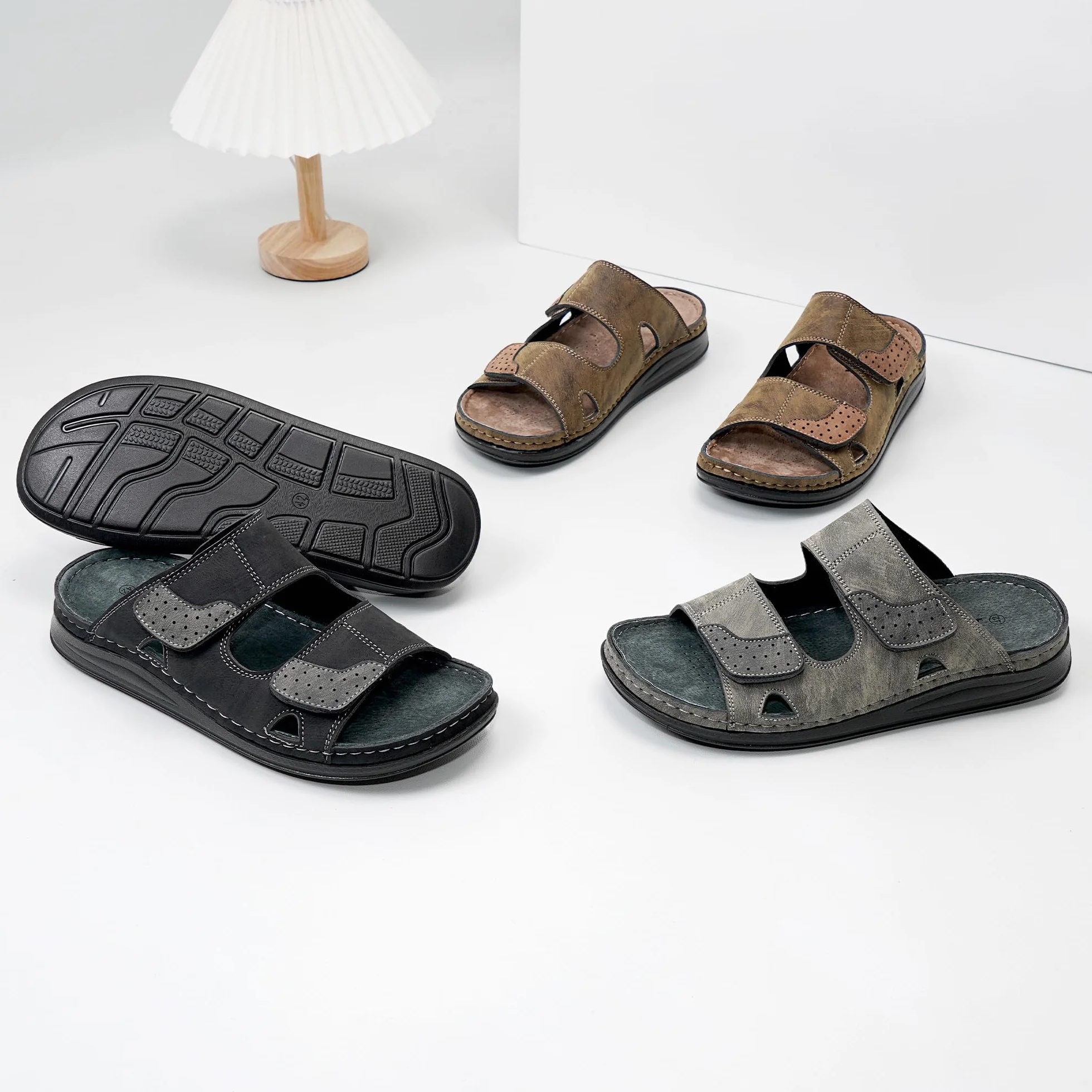 JOMIX Sandales Homme Scratch Réglable Semelle Liège Confortable Antidérapante Été