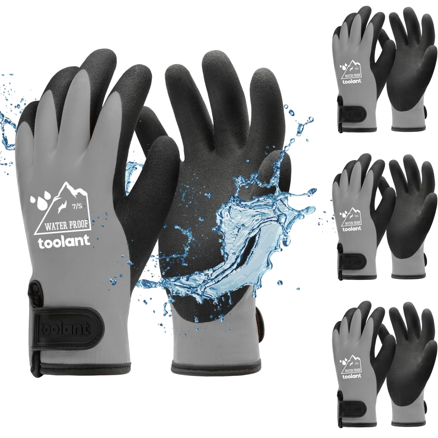 Lot de 3 gants 100% imperméables pour hommes et femmes, gants de travail d'hiver pour temps froid, gants de congélation isolés thermiques, écran tactile, avec poignée, gris, taille S