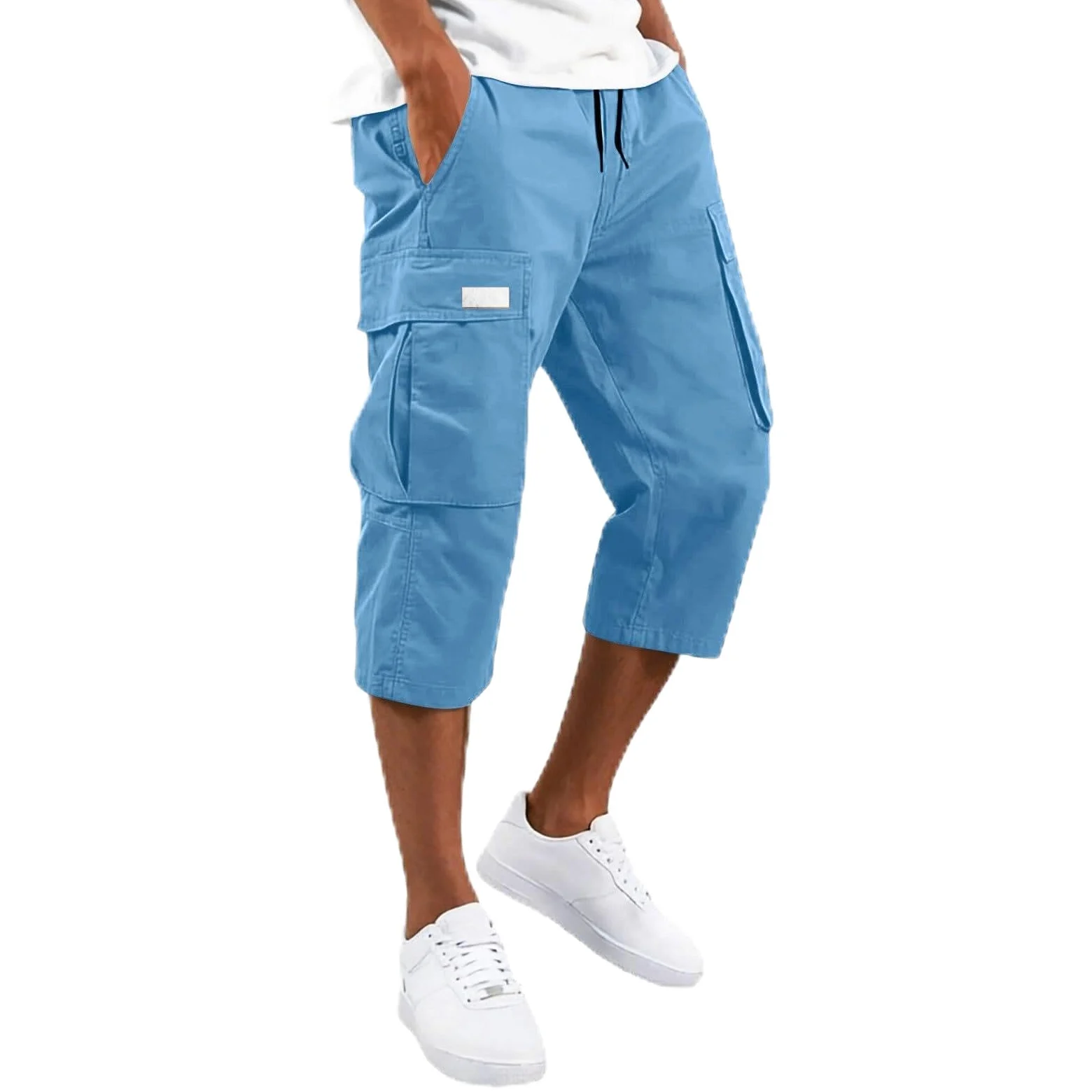 Shorts Cargo Homme Bermuda Été Longueur 3/4 Elastique Pantacourt Uni Short De Travail Multi-Poche Taille Élastique Loisirs Voyage Sport Randonnée Casual Quotidien Décontracté Pantalon Coton