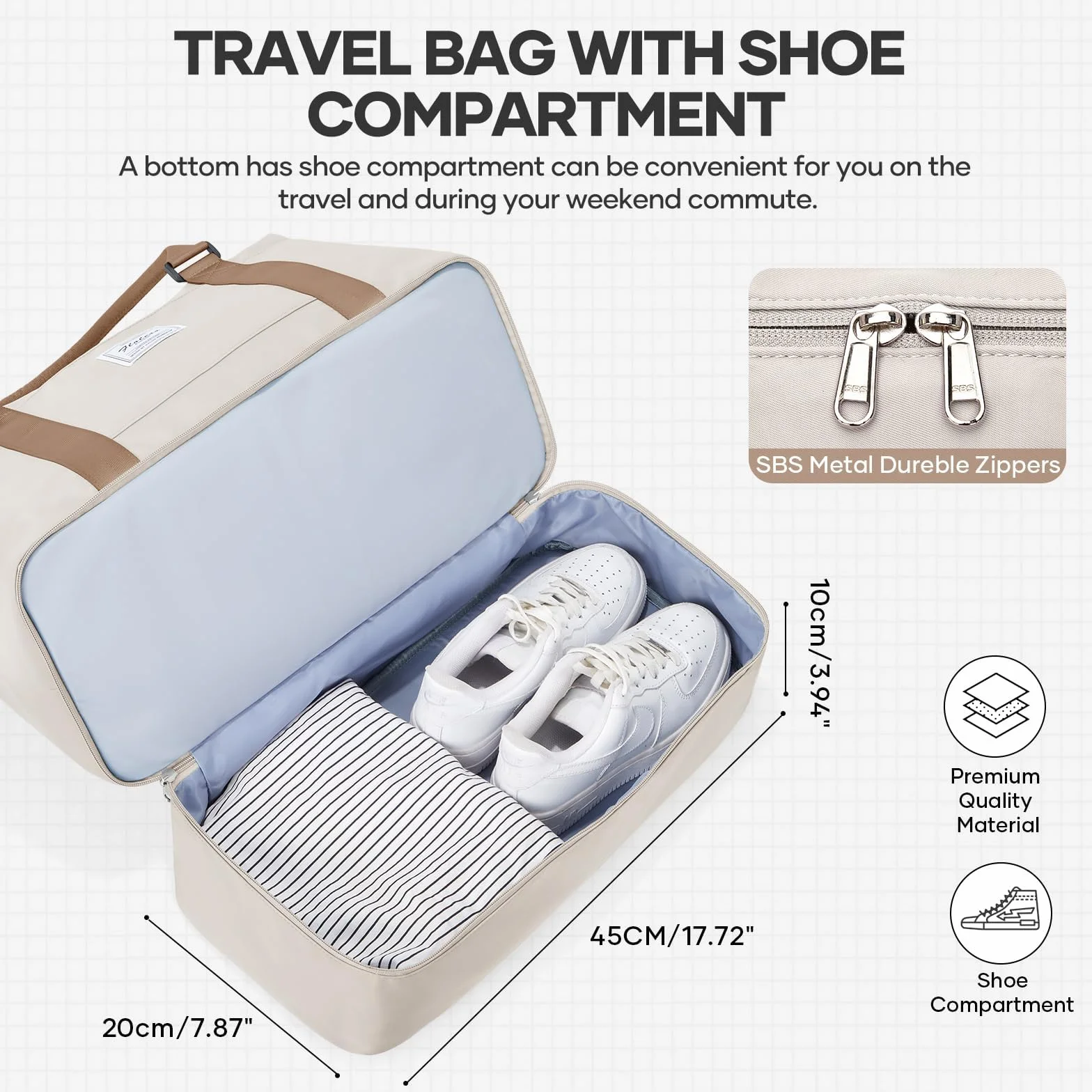 Sac de Voyage 45x36x20 pour Easyjet,Bagage à Main Léger, Sac fourre-Tout de Sport Imperméable pour Week-End avec Compartiment à Chaussures pour Travel Gym Danse,A01-Beige Marron