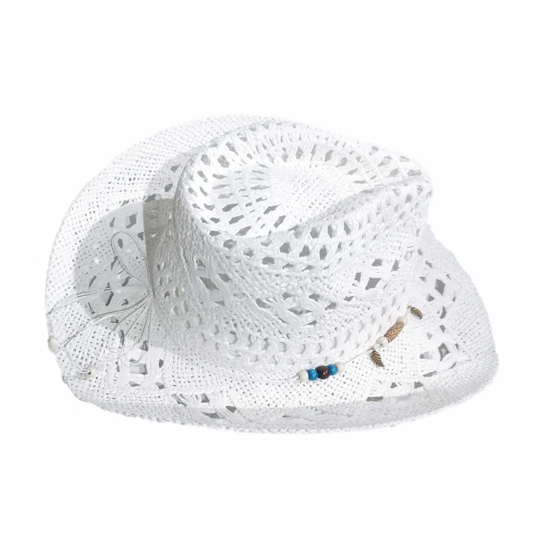Chapeau de cowboy en paille Panama avec bande occidentale unisexe taille unique été plage Raphia naturel