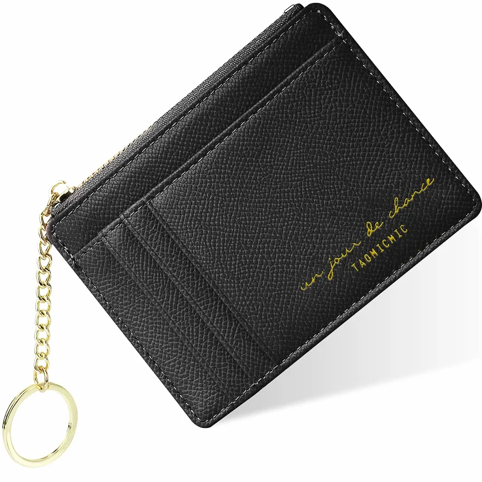 URAQT Portefeuille pour Cartes de crédit, Portefeuille Minimaliste en Cuir Fin avec Fermeture éclair, Mini Protecteur de Carte de crédit, Porte-clés Poche Avant pour Homme et Femme, Noir/doré, One