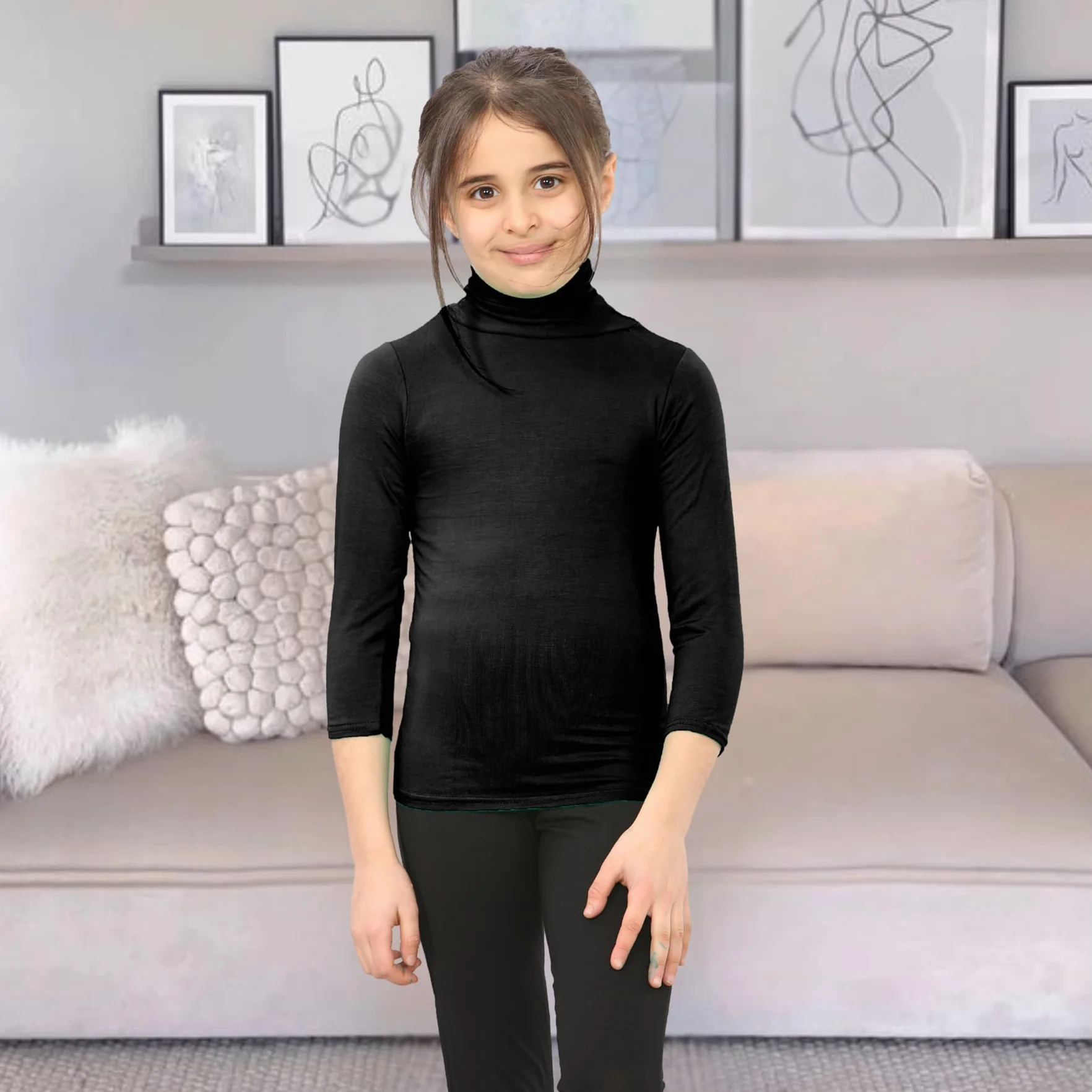Kids Turtle Neck Tops Long Sleeve T-Shirt Boys Girls School Sports Casual Polo Shirts