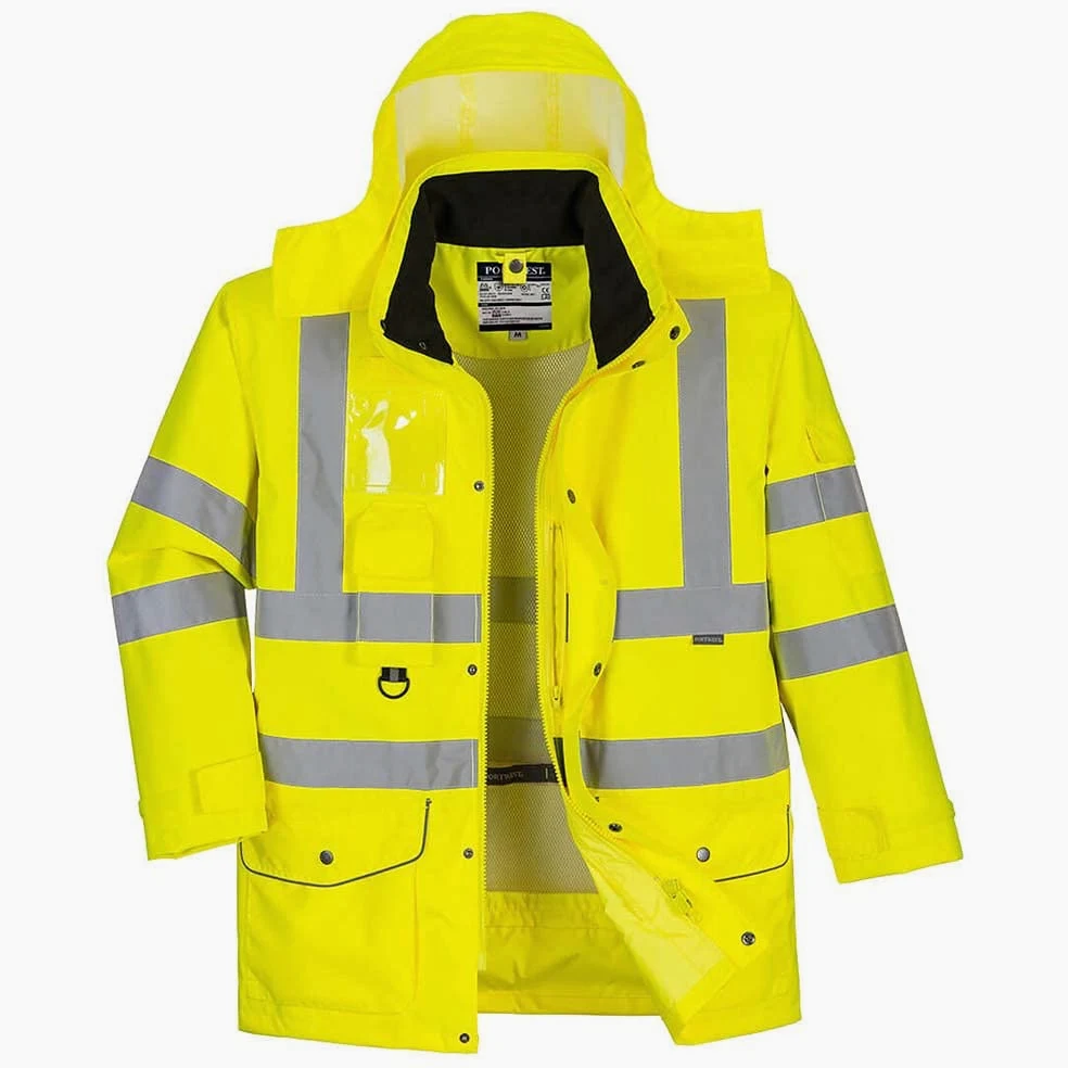Portwest S427 Parka 7-en-1 Imperméable à L'eau Poches Ergonomiques Voirie | Jaune, 6XL, EN ISO 20471 Classe 3, EN 342, Oxford 300D, Col Doublé Polaire, Haute Visibilité, Finition Résistante aux Taches