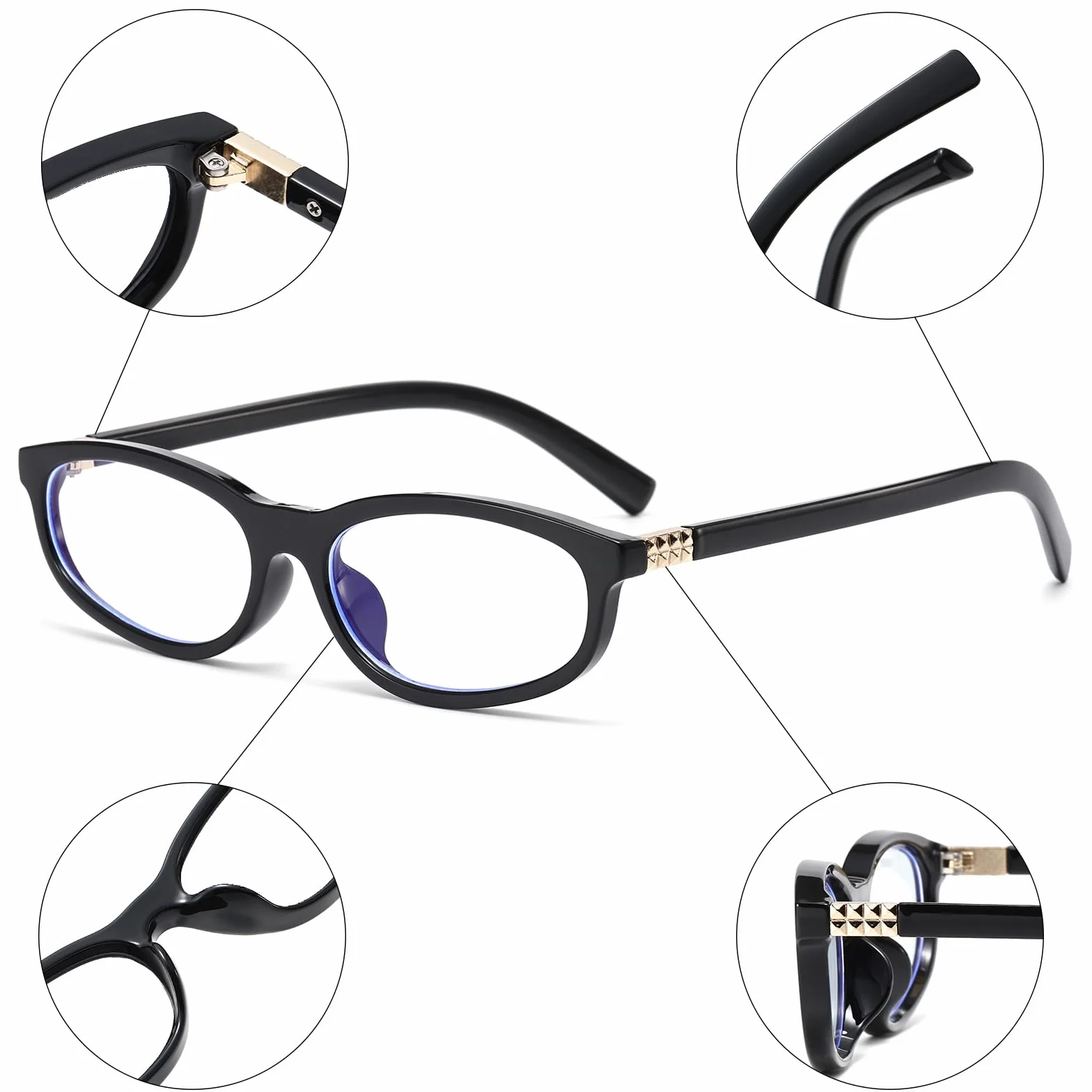 LJCZKA Lunettes Lumiere Bleue Ovale Femme Homme Petite Lunette Monture Rectangulaire Lunettes Annee 90 Anti-Fatigue pour Jeux, Texing et Lecture