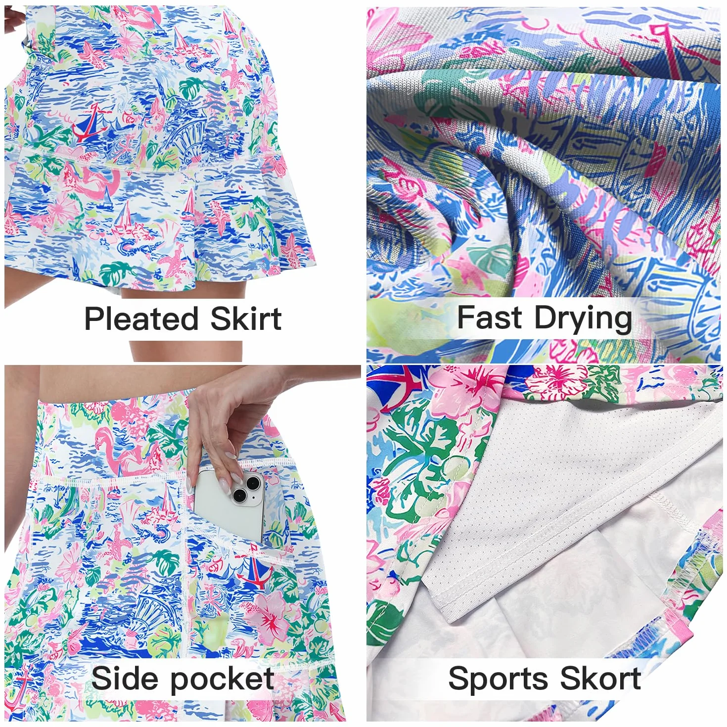 WOWENY Jupe Short Femme Sport avec Poche,Jupe de Tennis Femme,Mini Skorts 2 en 1 Haute Taille Jupe Short de Golf Légère Elastique Casual pour Randonnée Badminton S-XL