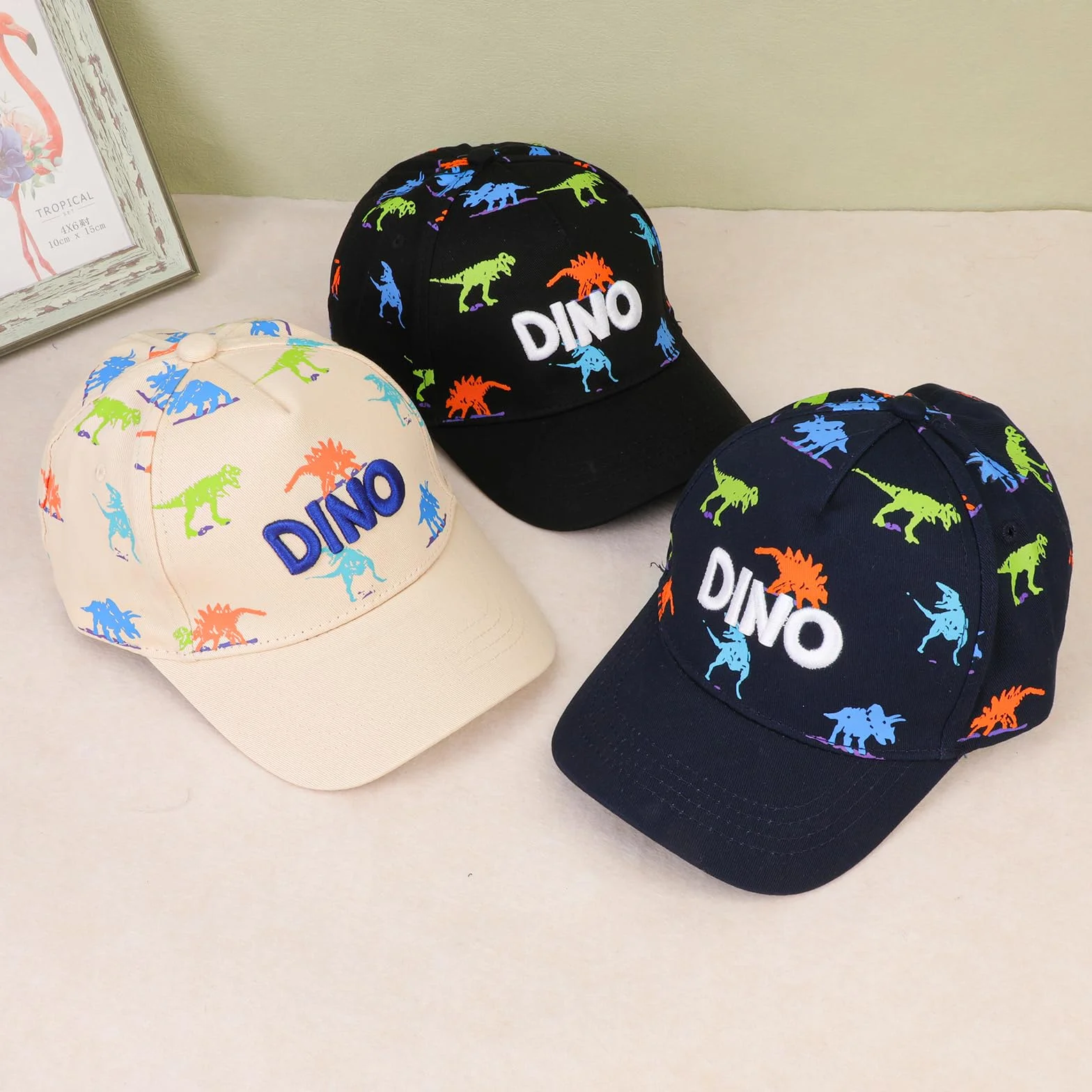 QKURT Casquette de Baseball pour Garçons, Chapeau de Soleil d'Été, Casquette de Sport avec Protection UV, Chapeau de Camionneur Réglable avec Motif de Dinosaure pour Enfants de 3 à 8 Ans
