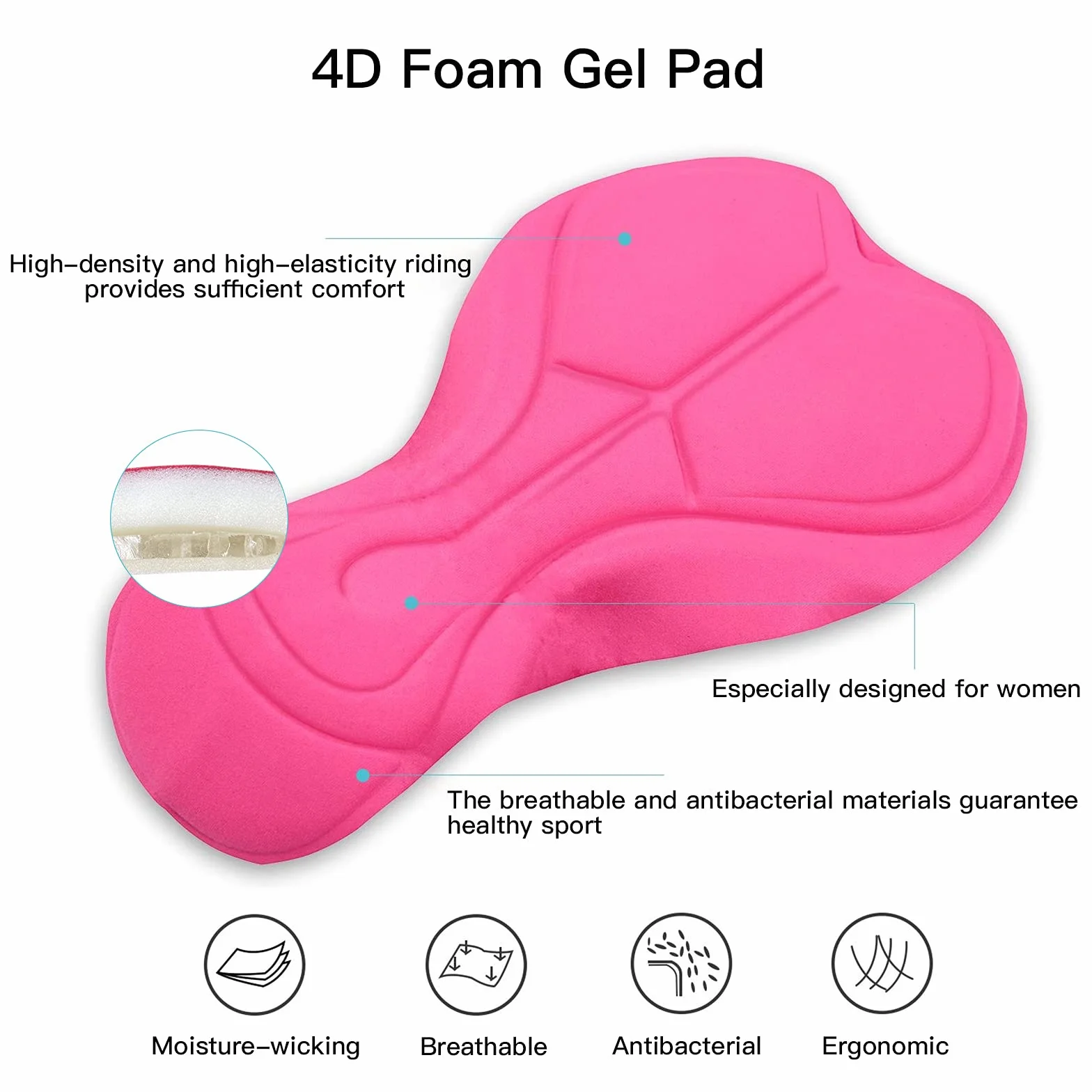 NOOYME Short de Cyclisme pour Femme - Rembourré 4D - avec Poche - Short de Cyclisme élastique et Respirant - avec Rembourrage Large et Dense - sans Douleur - Séchage Rapide - pour Femme