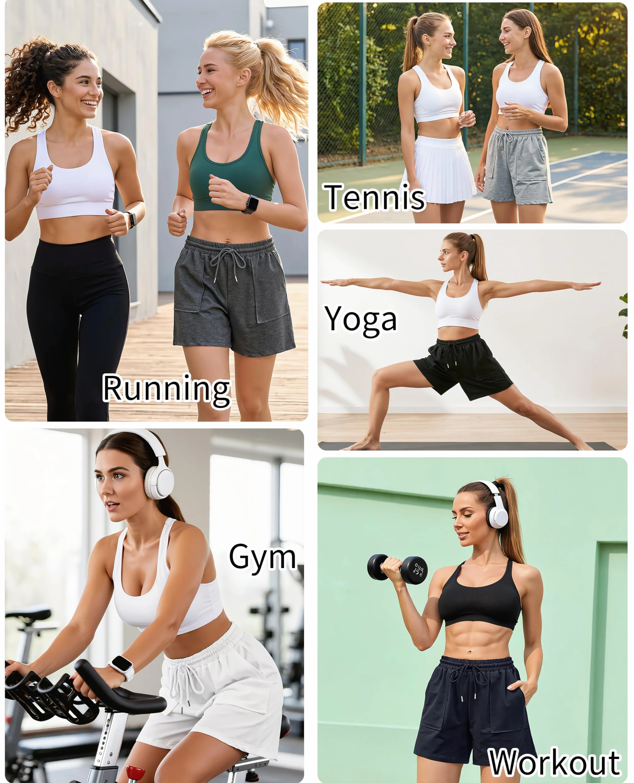 Wikoan Short de Sport Femme Été Short Femmes Coton Doux avec Poches et Cordon de Serrage Respirant pour Jogging Running Yoga Fitness S-XXL