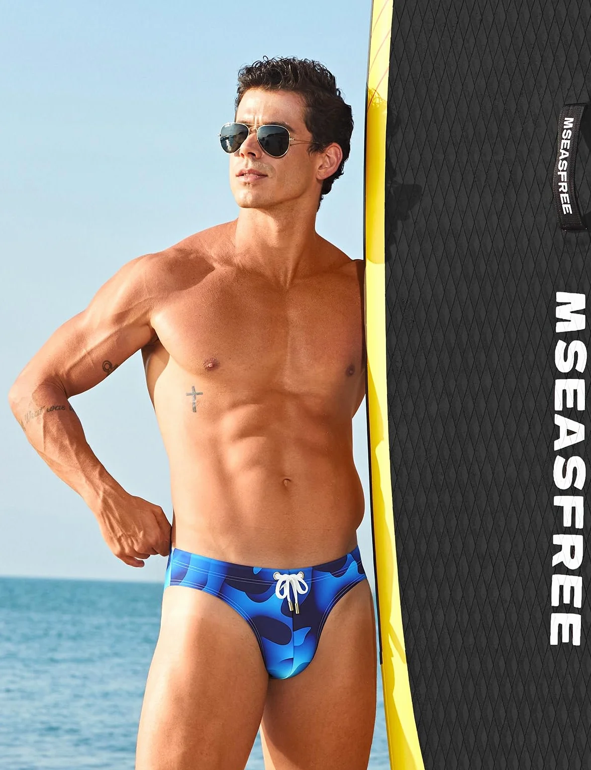 Slip de Bain Homme Maillot de Bain Imprimé avec Cordon Réglable Séchage Rapide
