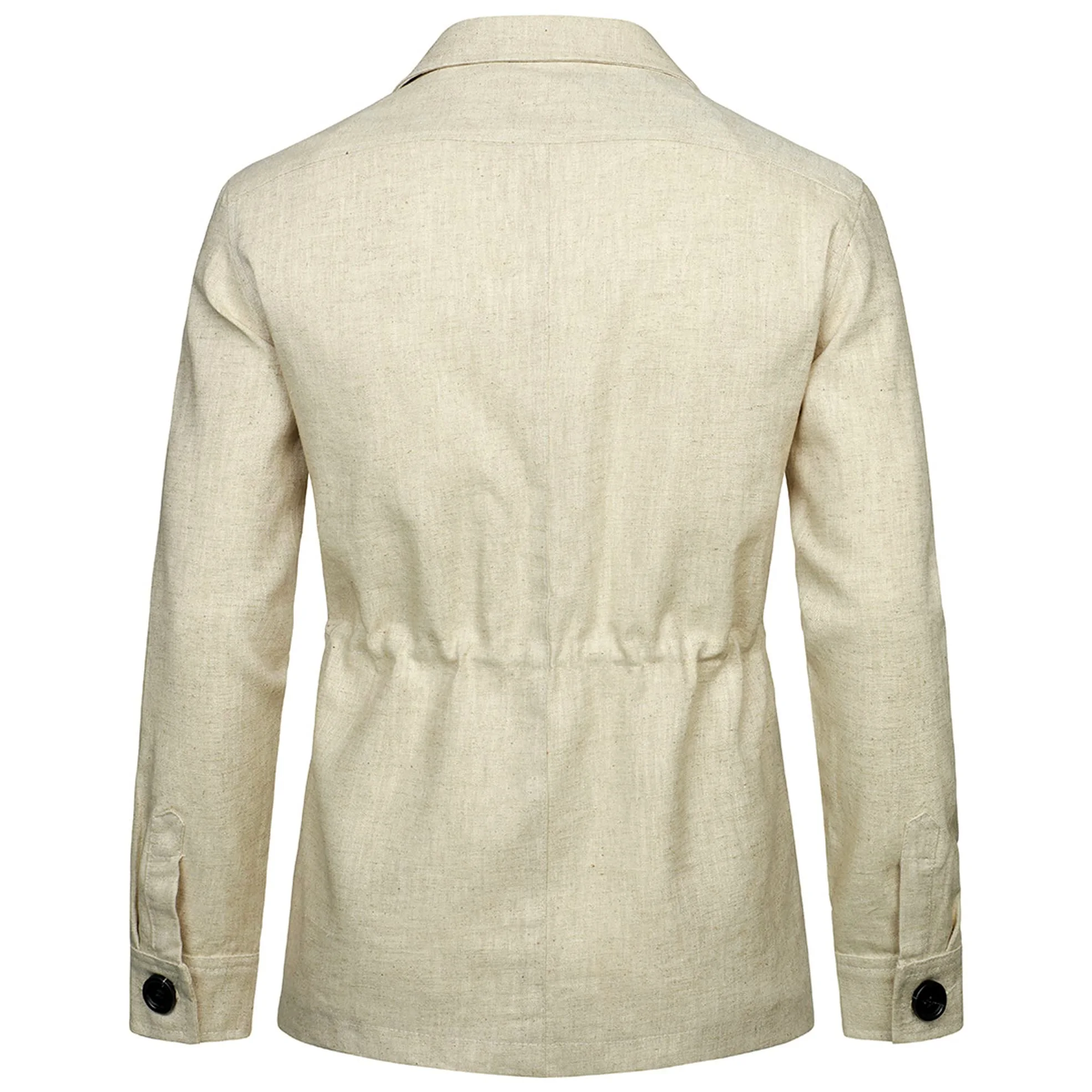 Legou Veste pour homme avec revers en lin et veste de travail multi-poches, vert militaire, XXL