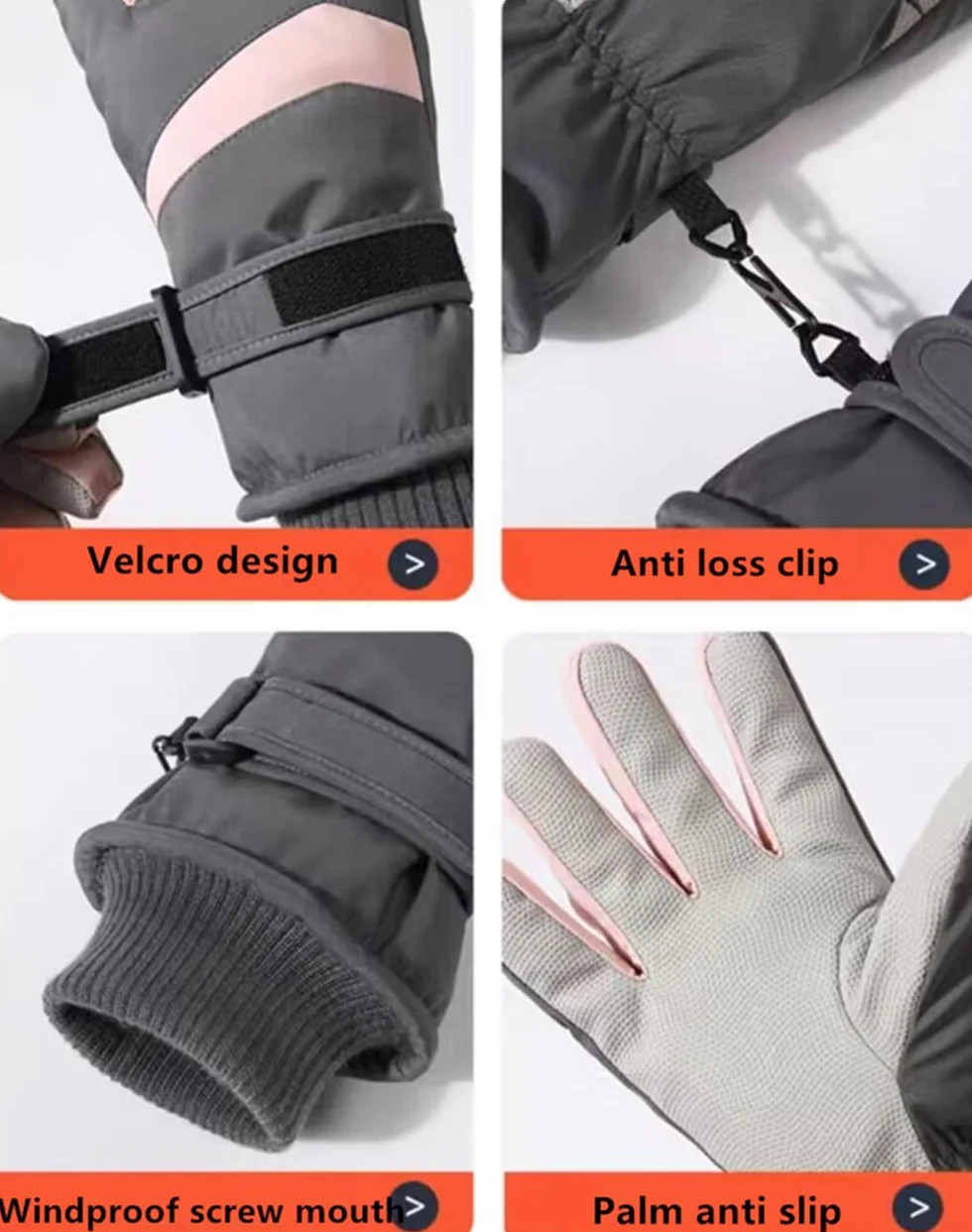 Gants de Ski Femmes Hiver Imperméable Tactile Chaud Polaire