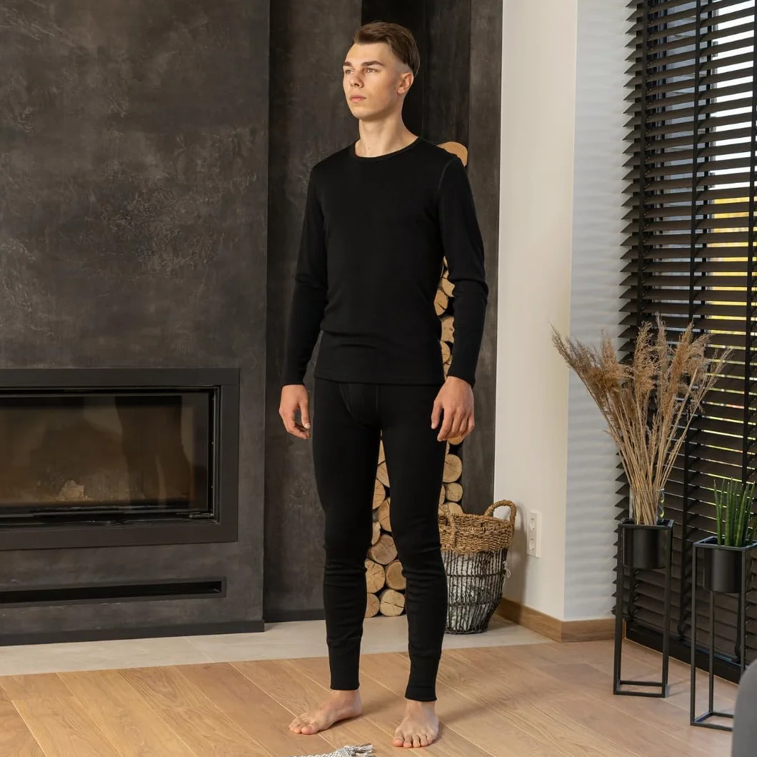 Menique Leggings de sport pour homme avec taille moyenne en mérinos - Noir - XX-Large