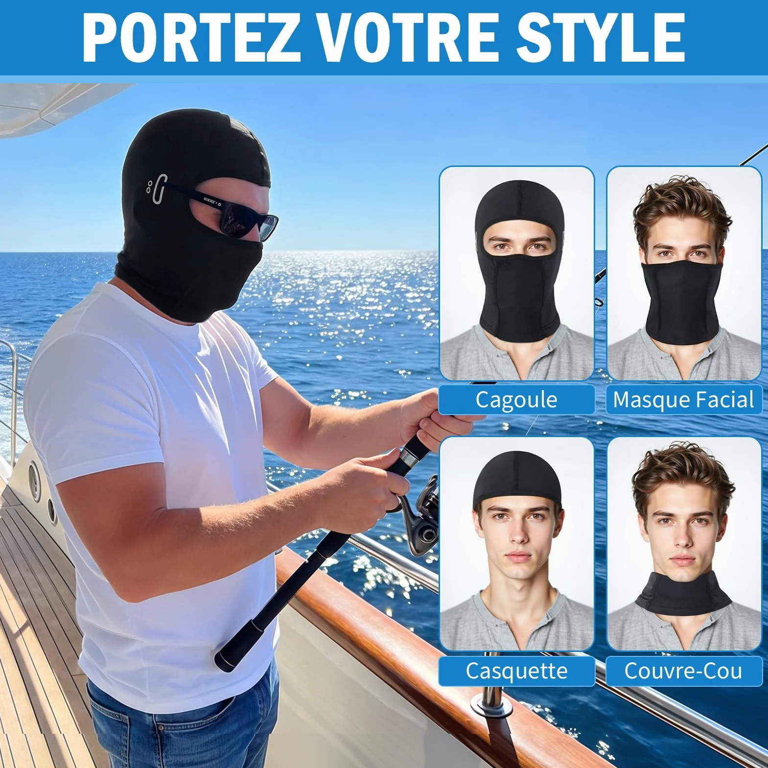 Kiiwah 2 Pièces Cagoule Moto Été, Noir Cagoule Coupe-Vent Balaclava pour Homme Femme, Respirant Protection UV Masque pour Vélo Sports de Plein Air