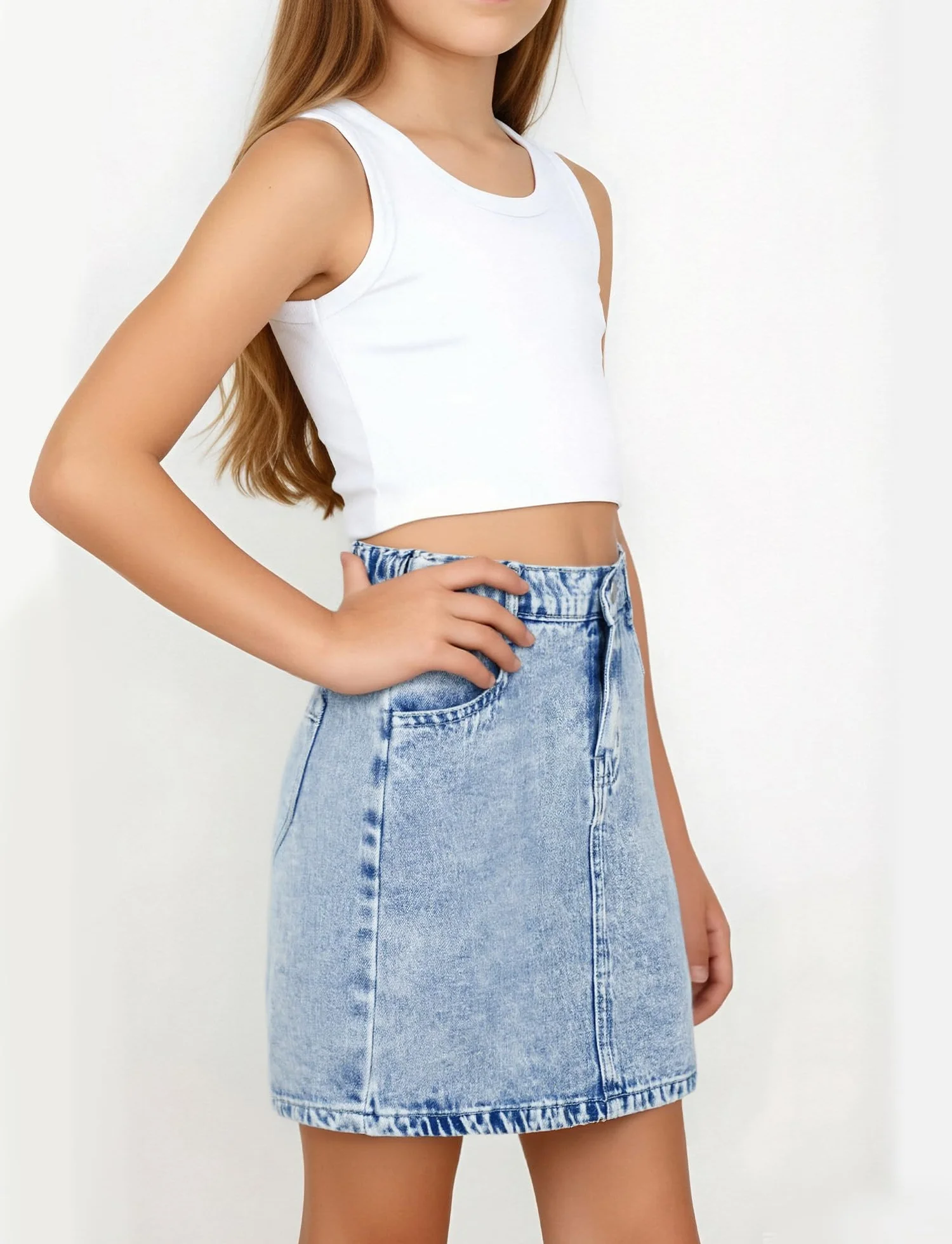 SEAUR Jupe en Jean Fille Décontractée Jupe Courte D'été Taille élastique Ligne A Taille Haute 8 à 12 Ans