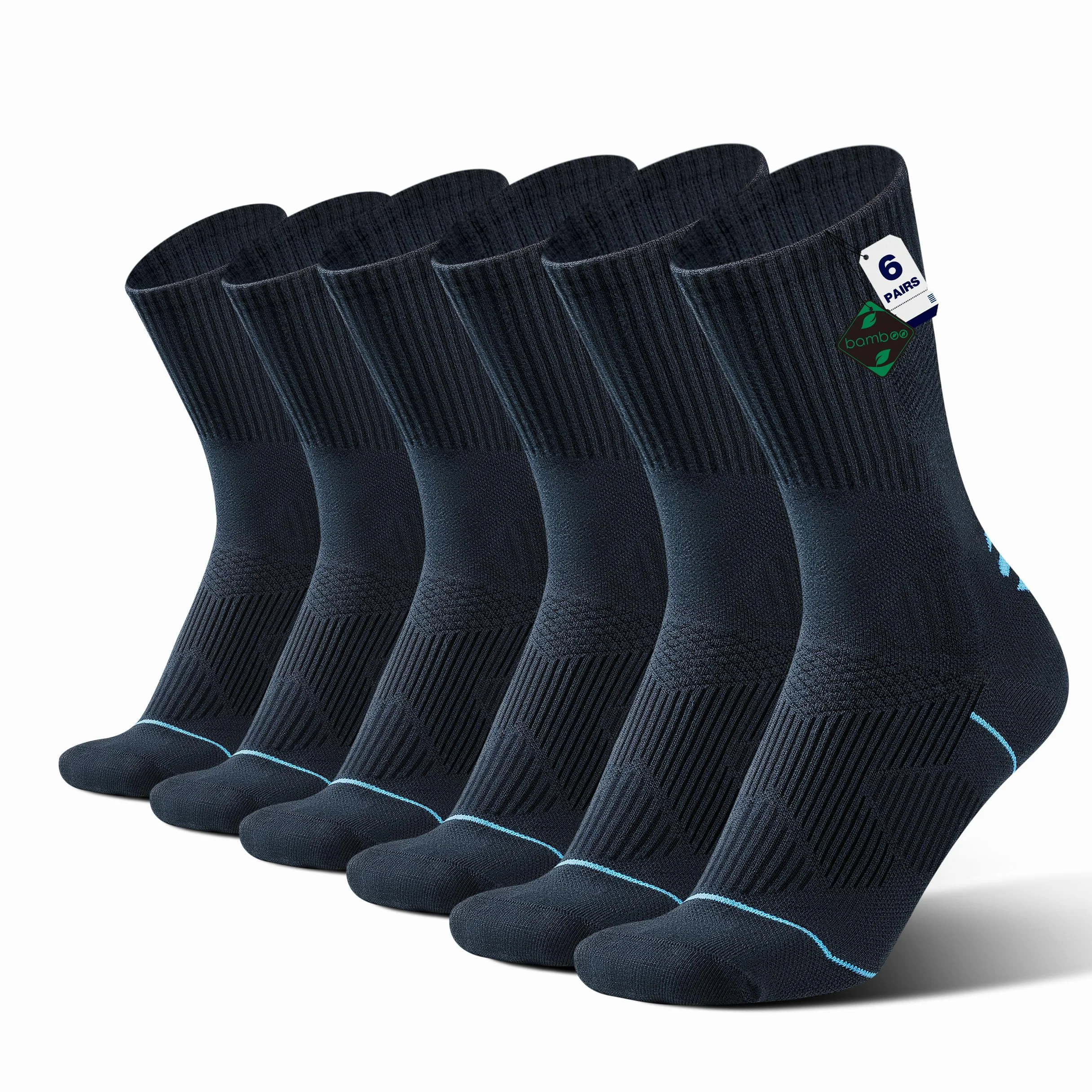 ineepor 6 Paires Bambou Chaussettes de Contention Hommes Femmes – Légères, Sans Couture, Transpirantes, Anti-Odeur – Course, Randonnée, Vélo