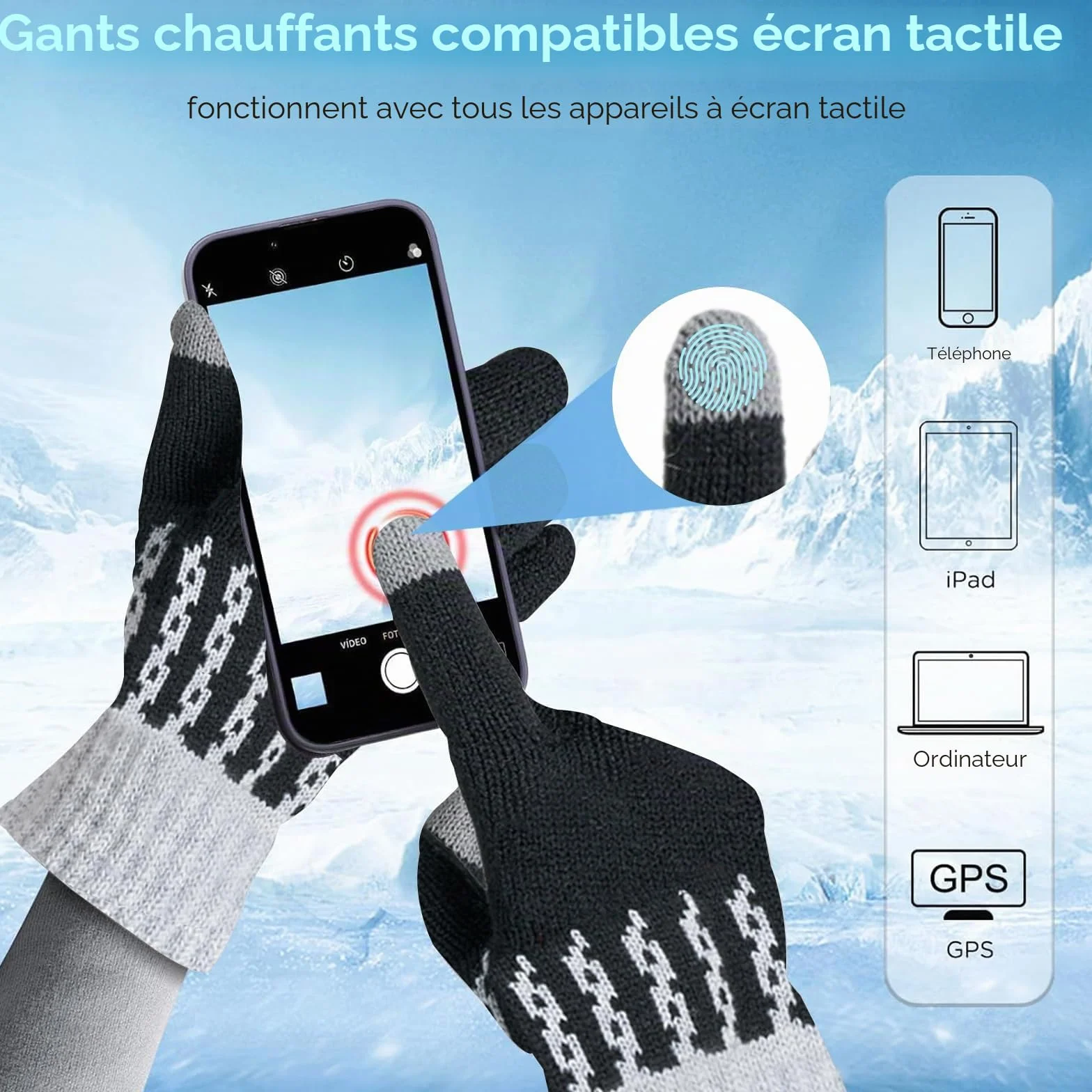Gants chauffants USB homme femme gants chauffe-mains électriques pour intérieur extérieur température réglable gants chauffe-mains