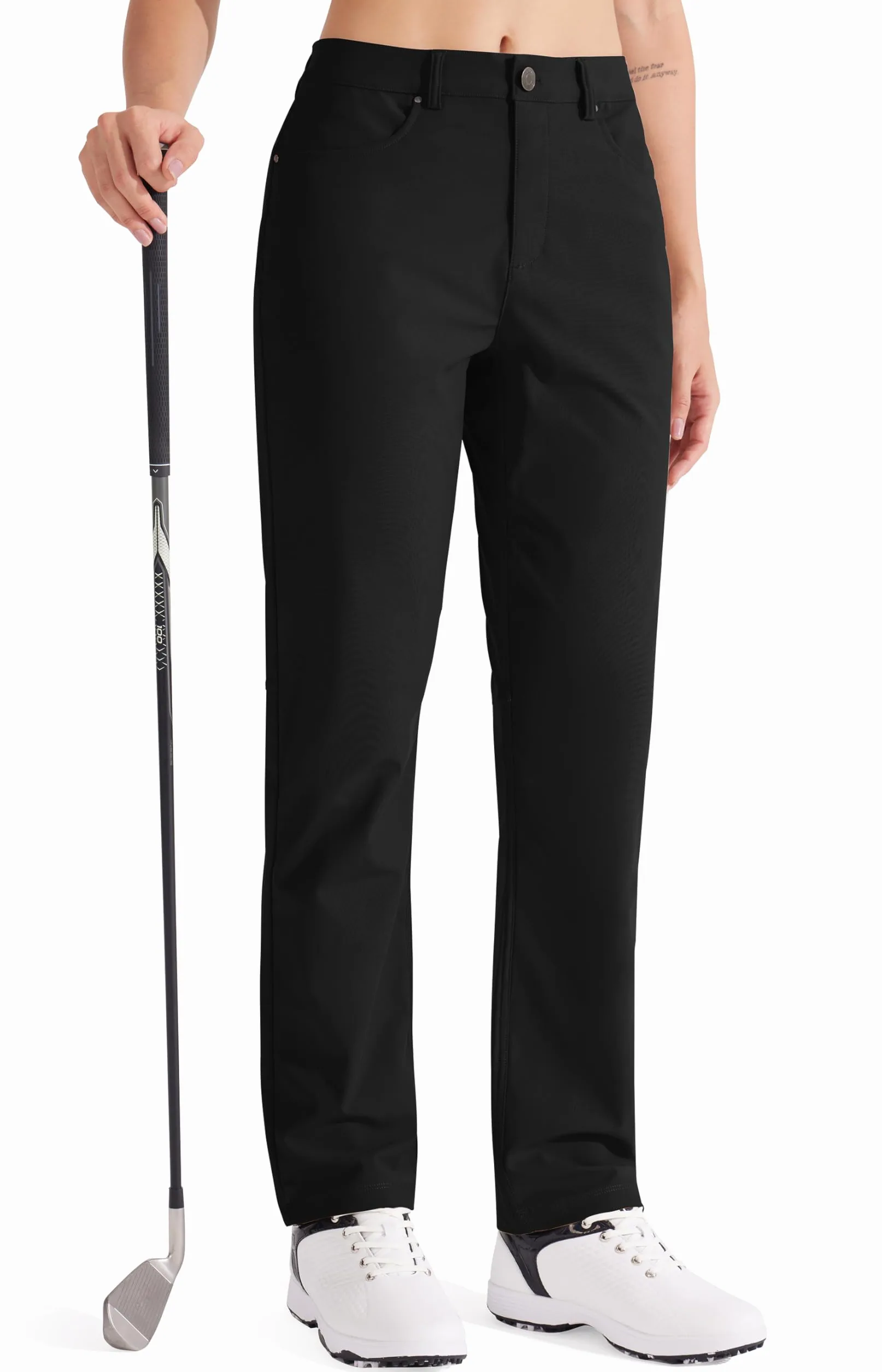 Libin Pantalon habillé pour femme 73,7 cm, 78,7 cm, extensible, jambe droite, pantalon de travail, pantalon de golf décontracté pour le bureau, le travail, le voyage, léger, noir, 34
