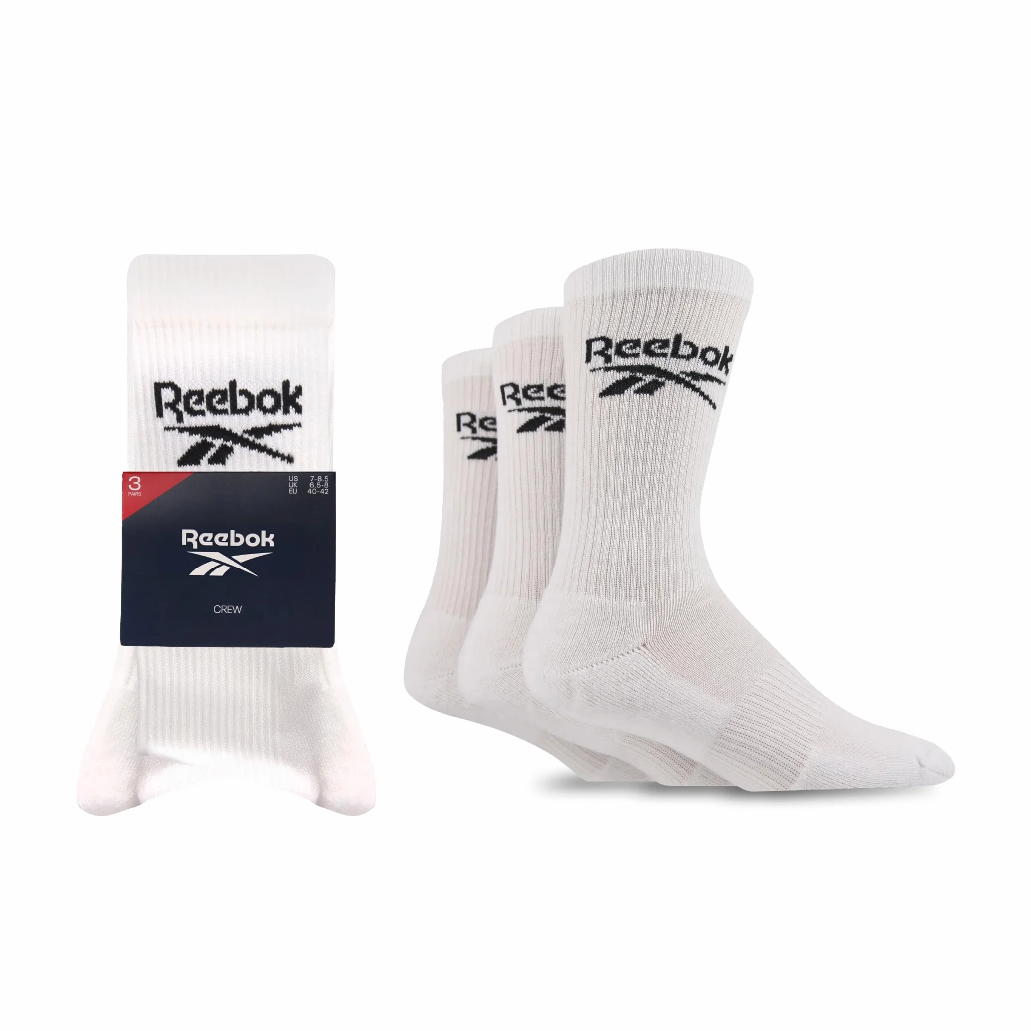Reebok Chaussettes Hautes Homme Femme - Pour Marche Sport Quotidien Yoga Fitness, Confortables Coton Respirant, Lavables Crew Lot de 3 Paires