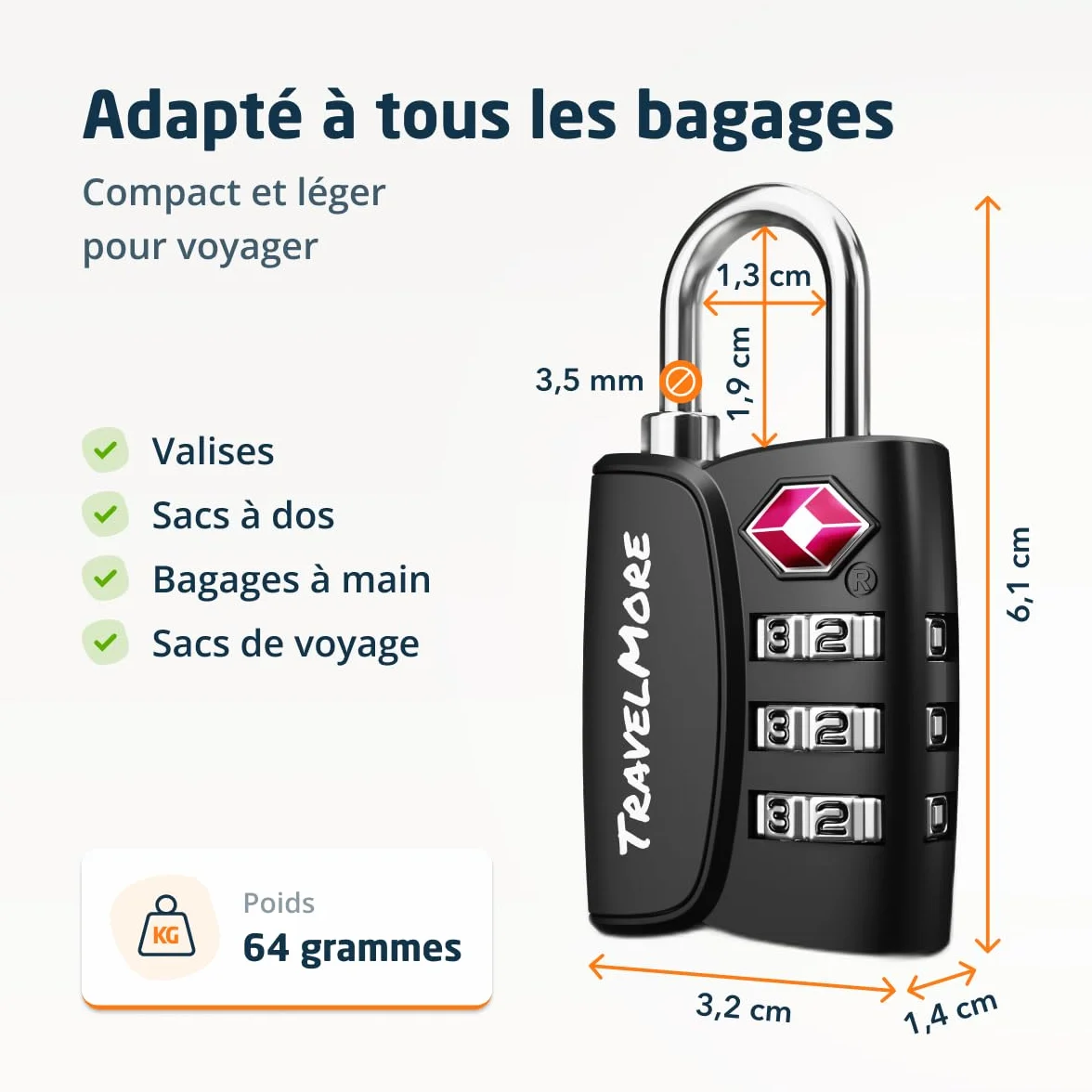 Lot de 6 Cadenas TSA avec Indicateur d'Ouverture Noir pour Valises et Bagages