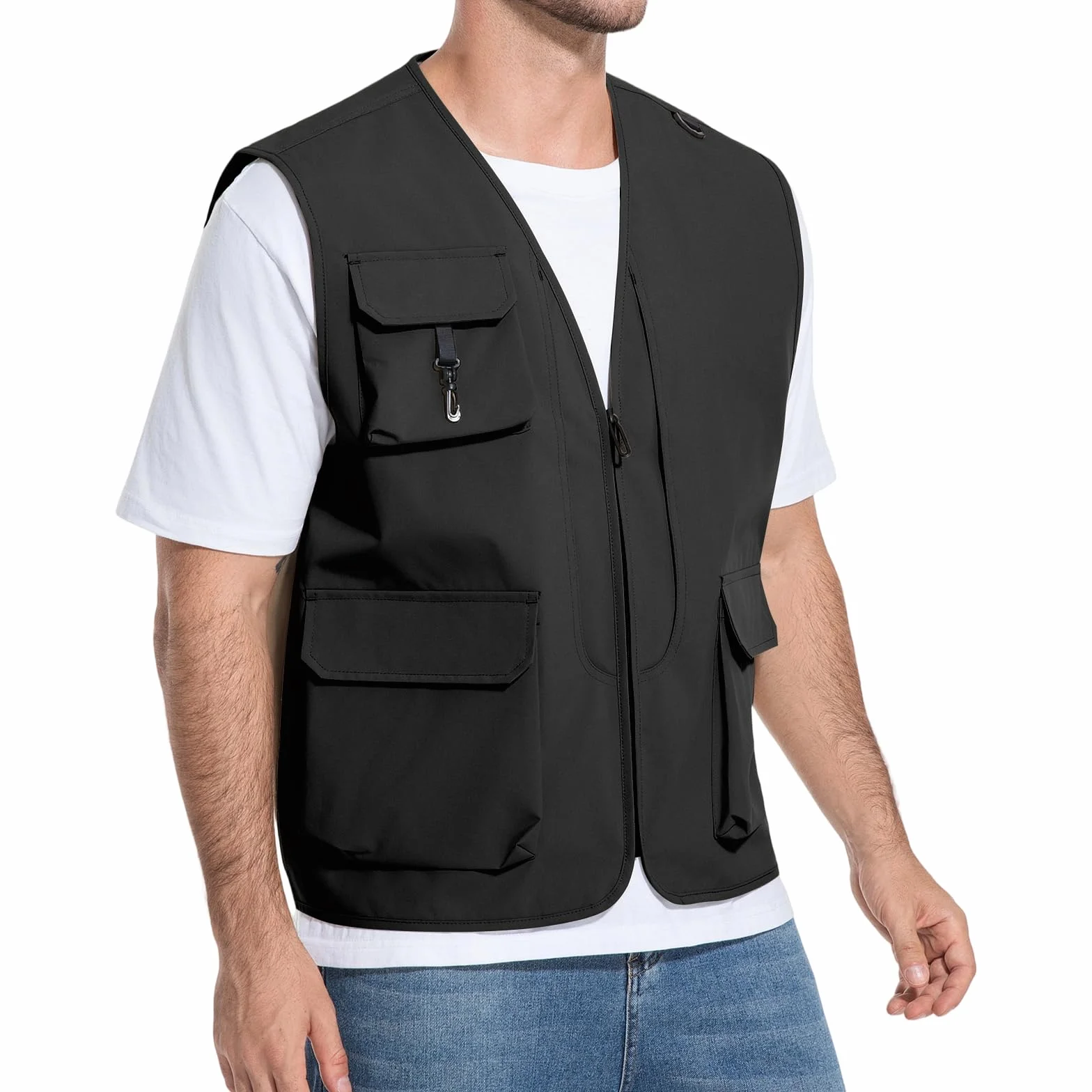 HYCOPROT Gilet Pêche Homme Imperméable Léger Sans Manches Veste Utility Cargo 5 Poches