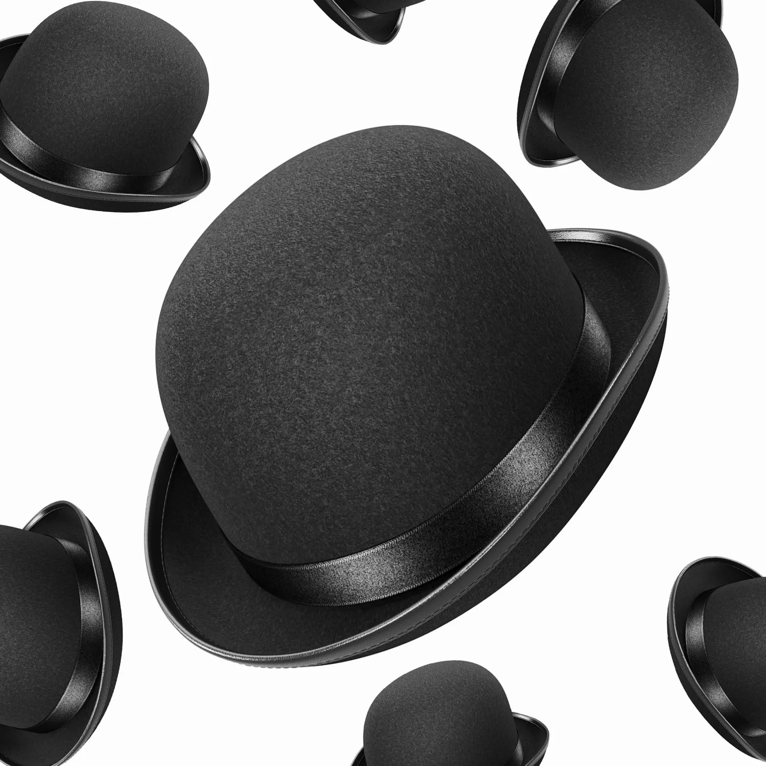 Chapeau melon noir adulte Bowler WELLGRO ruban satin 30,5 x 24 x 13 cm