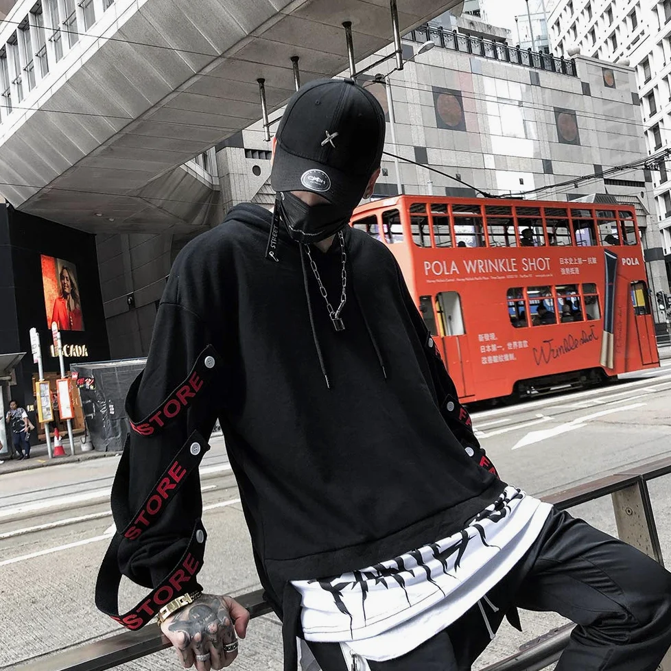 Hello MrLin Pull à Capuche Harajuku Japonais Techwear Hip Hop Streetwear Urbain Hoodie