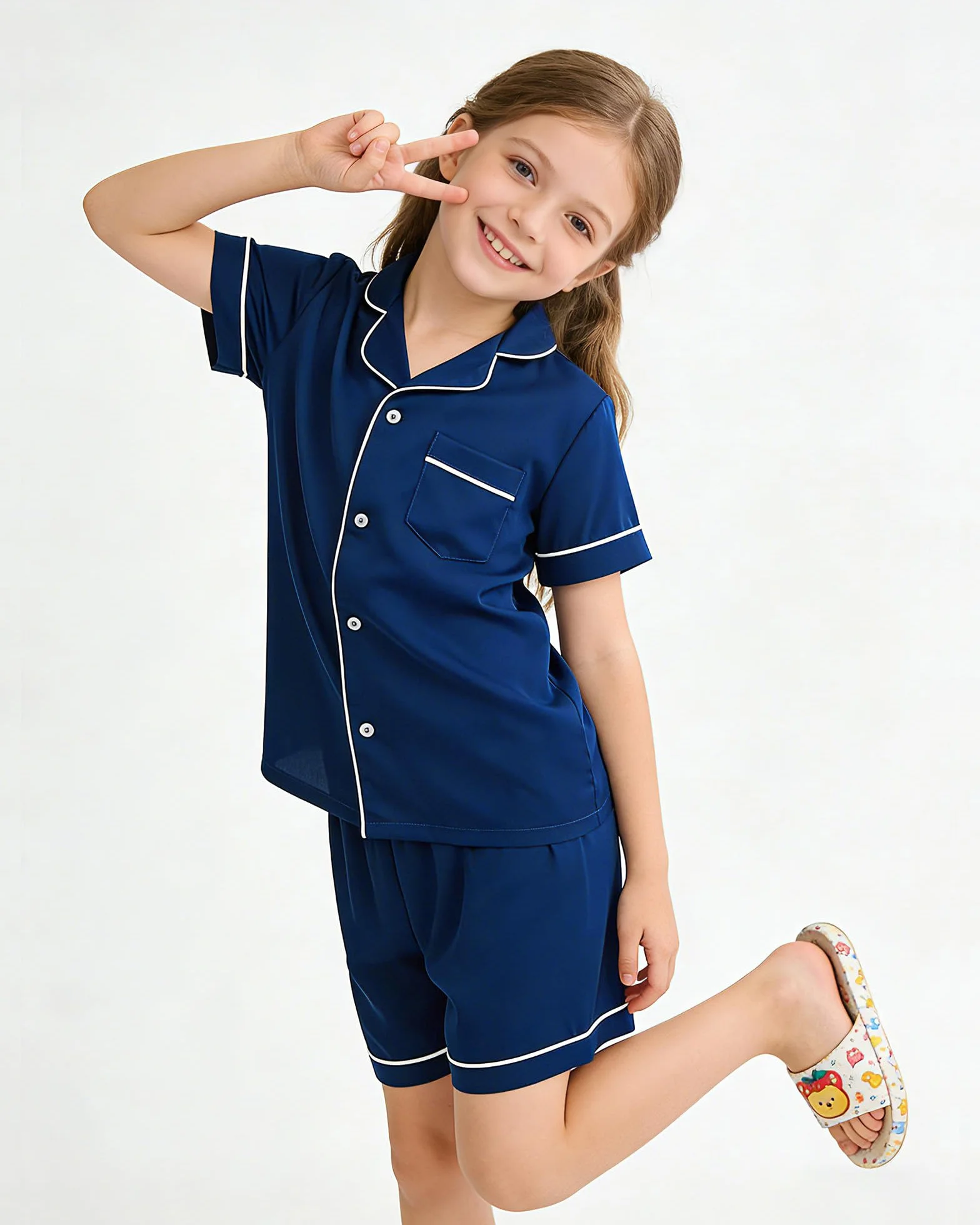 Satin Ensembles de Pyjama Filles Enfant Vêtements de Nuit à Manches Longues Lisse Soyeuse