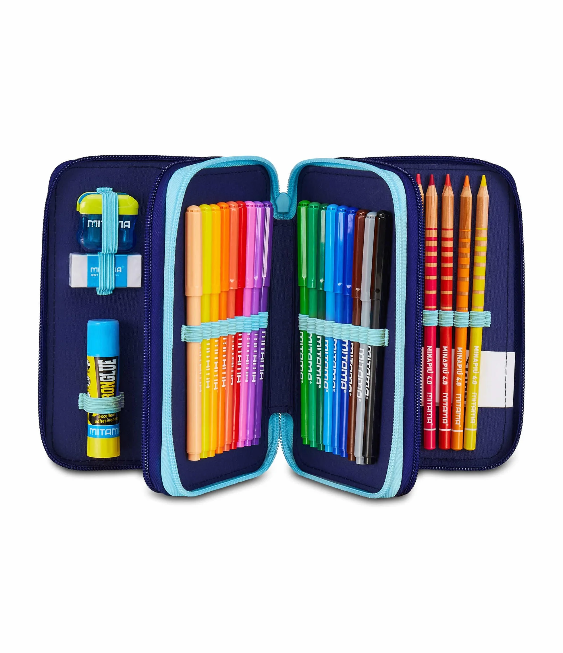 Seven Lilo & Stitch Trousse Scolaire 3 Zip, Bleu Ciel et Rose, Porte-Stylo Triple Compartiment Complet avec Stylets, Crayons, Couleurs, écoles primaires, Fille, Bleu Ciel et Rose, Moderne